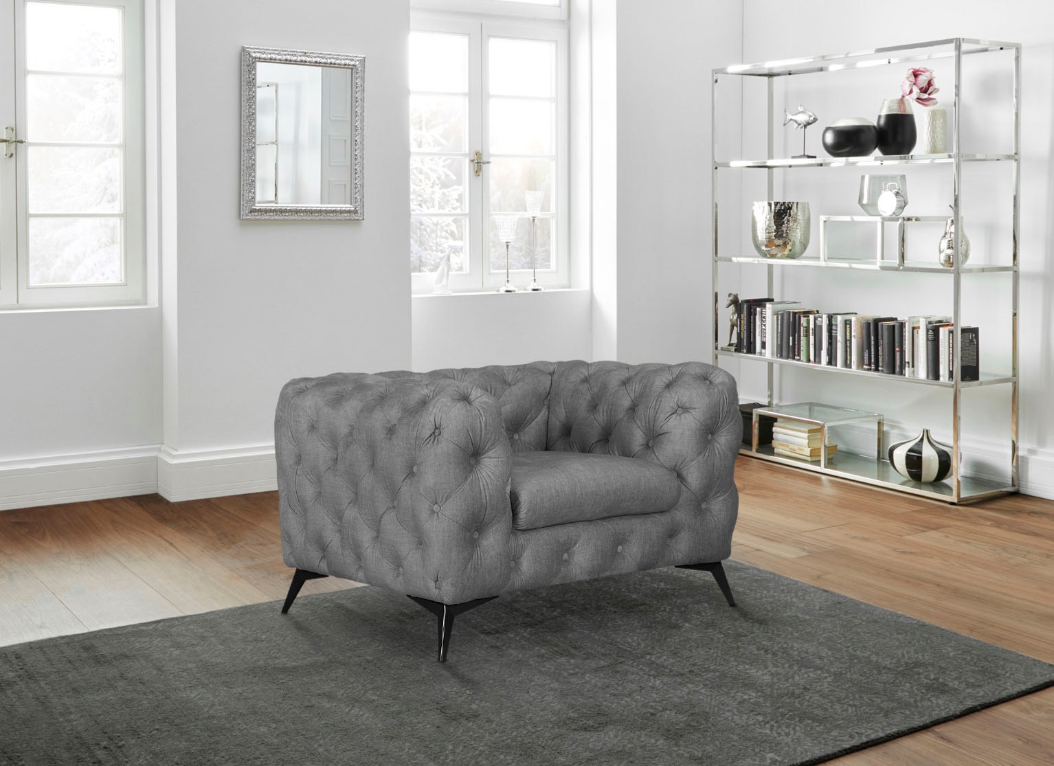 Leonique Chesterfield-Sessel »Glynis Sessel«, aufwändige Knopfheftung, moderne Chesterfield Optik, Fußfarbe wählbar