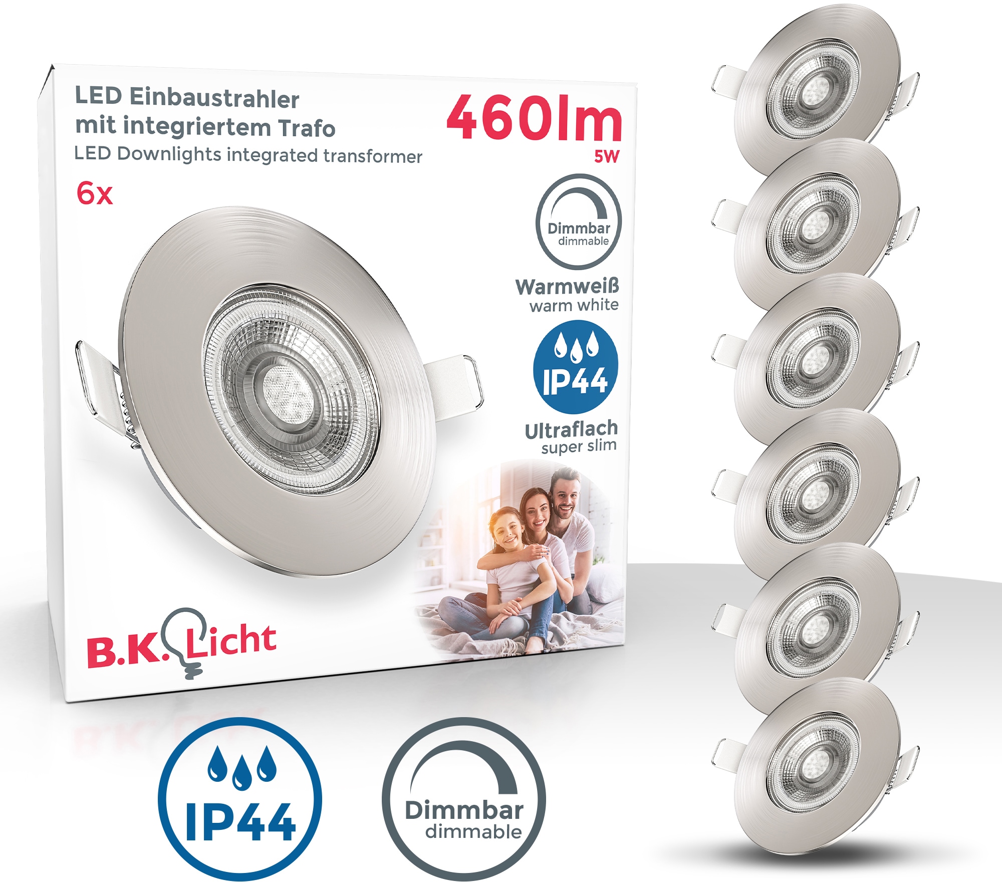 B.K.Licht LED Einbauleuchte, 6 flammig-flammig, Jahren kaufen Garantie flach, XXL Einbauleuchte, IP44, Einbauspots, SET 6er inkl. 5W, 3 online | mit dimmbar