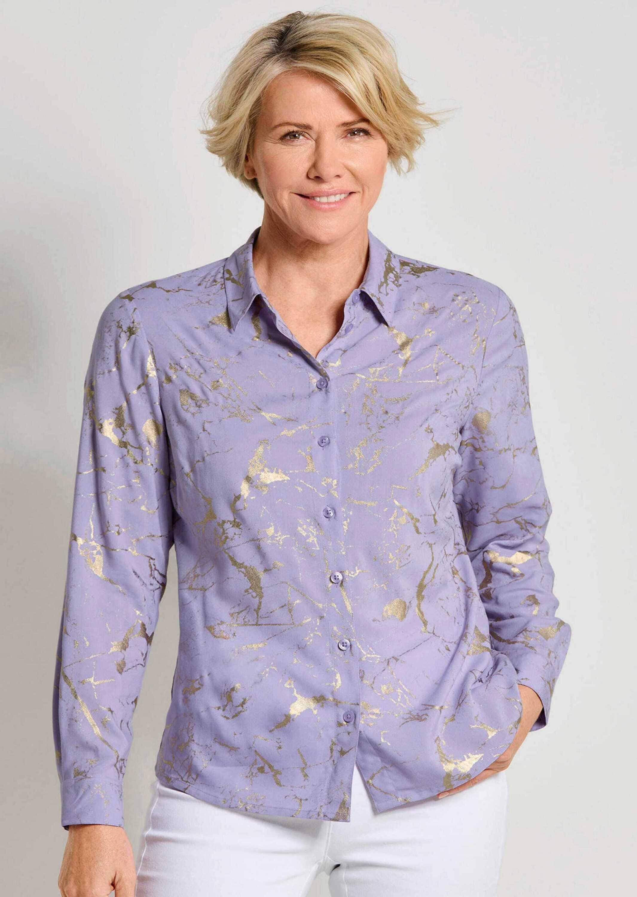GOLDNER Hemdbluse »Kurzgröße Hemdbluse mit Metallic Print«