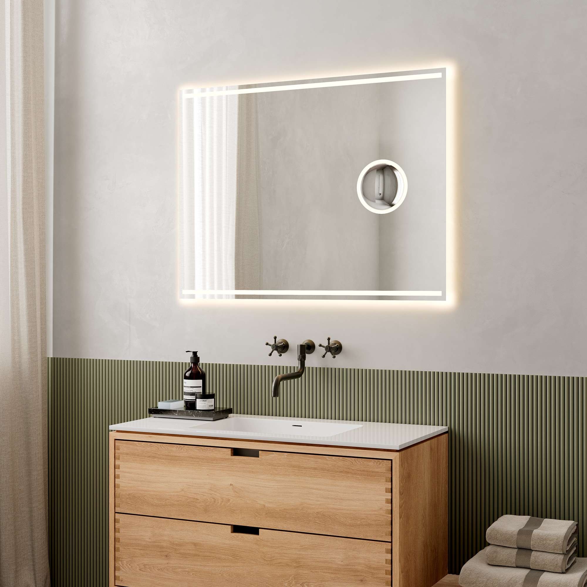 Loevschall Badspiegel »Focus, Spiegel mit Beleuchtung, Integrierter Schminkspiegel«, LED licht, Dänisches Design, Lichtspiegel, x5 Vergrößerung