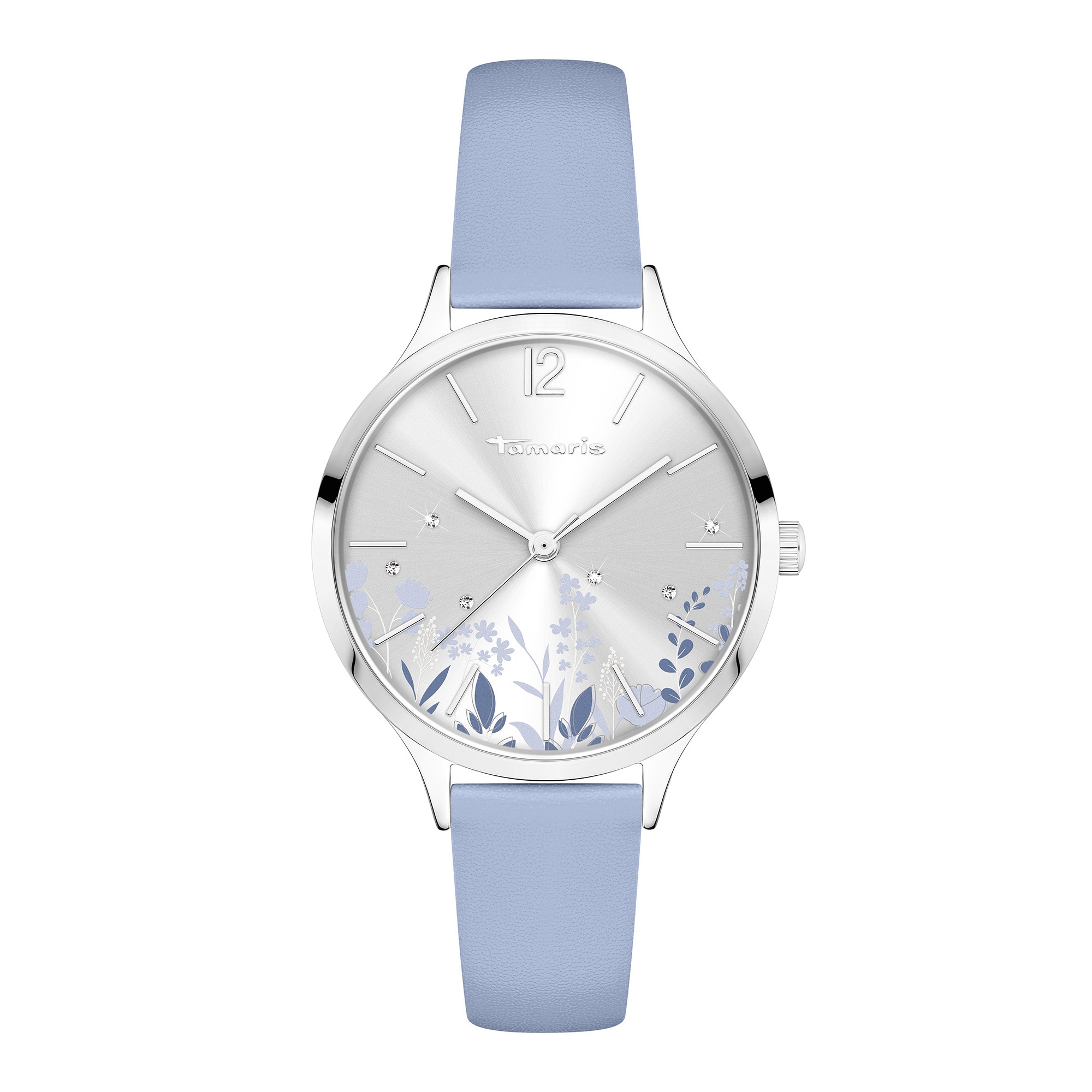 Tamaris Quarzuhr »Leather Flower« Armbanduhr, Damenuhr, Lederarmband, analog, Glassteine