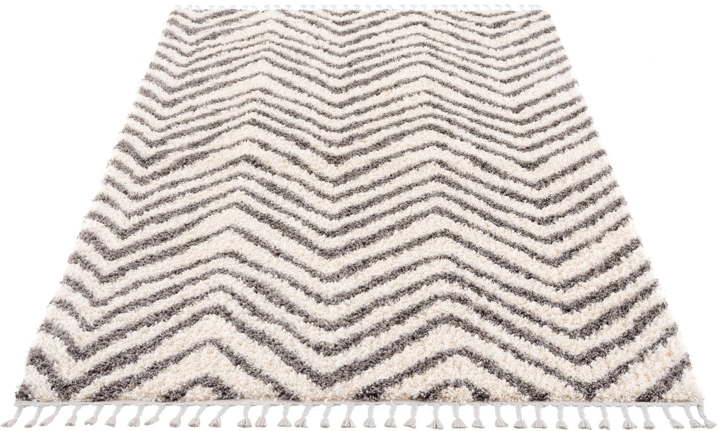 Carpet City Hochflor-Teppich »Pulpy 531«, rechteckig, besonders weich, mit Fransen, Zickzack Look