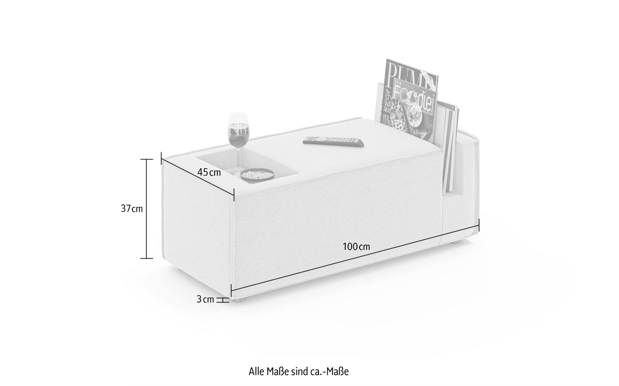 INOSIGN Sofaelement »HAILY Tisch für das Modulsofa, Maße B/T/H: 45/100/37 cm«, als Modul oder separat verwendbar, mit Steckfach und Ablagefläche