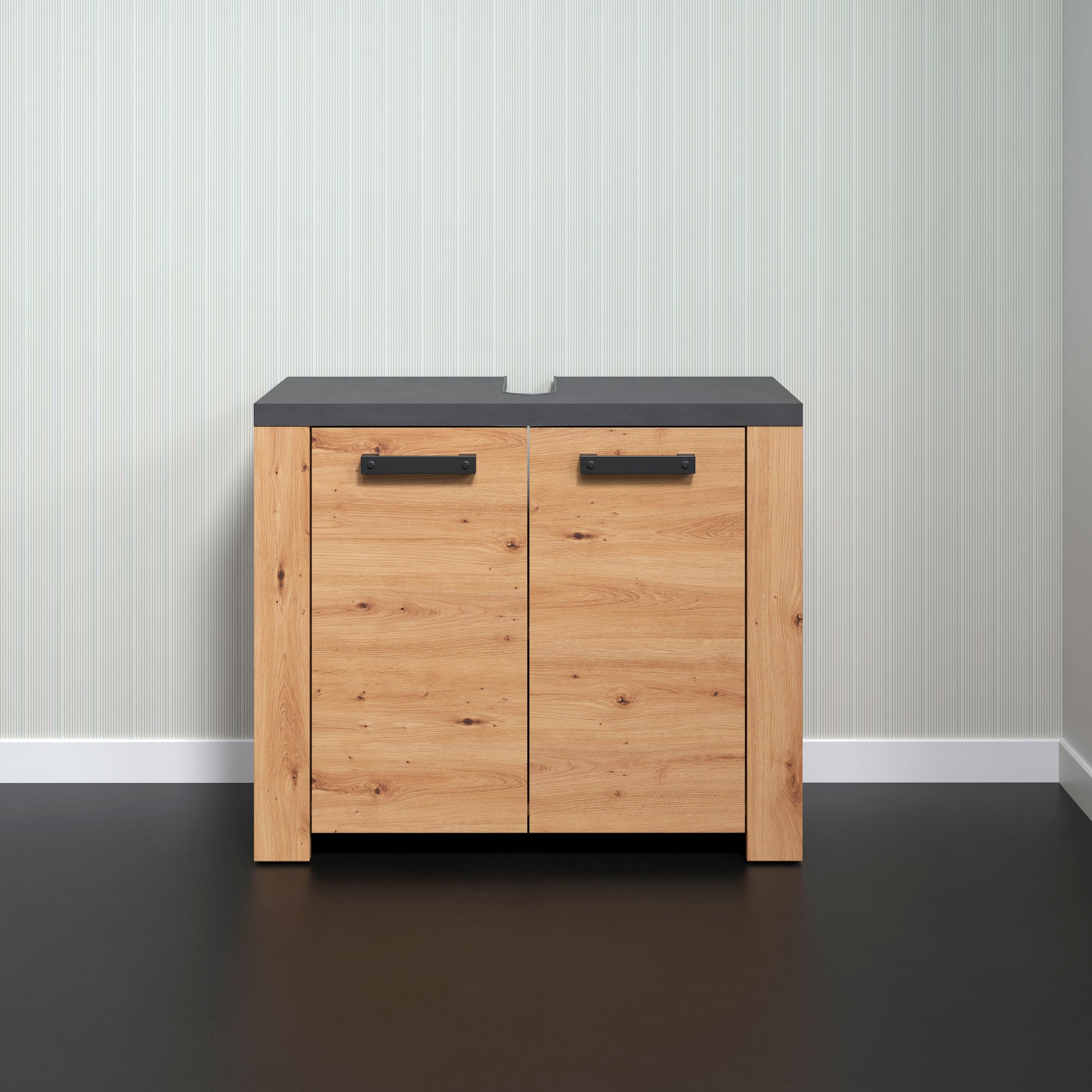 Home affaire Waschbeckenunterschrank »Ambres«, Waschtisch in matter Echtholzoptik - Maße (B/T/H) 79/35/67 cm