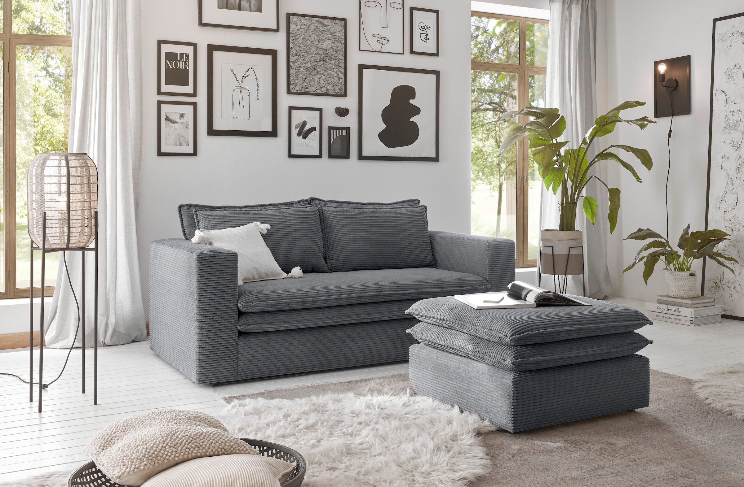 Places of Style Sitzgruppe »PIAGGE«, (2 tlg.), 2-Sitzer-Sofa und Hocker klein im Set