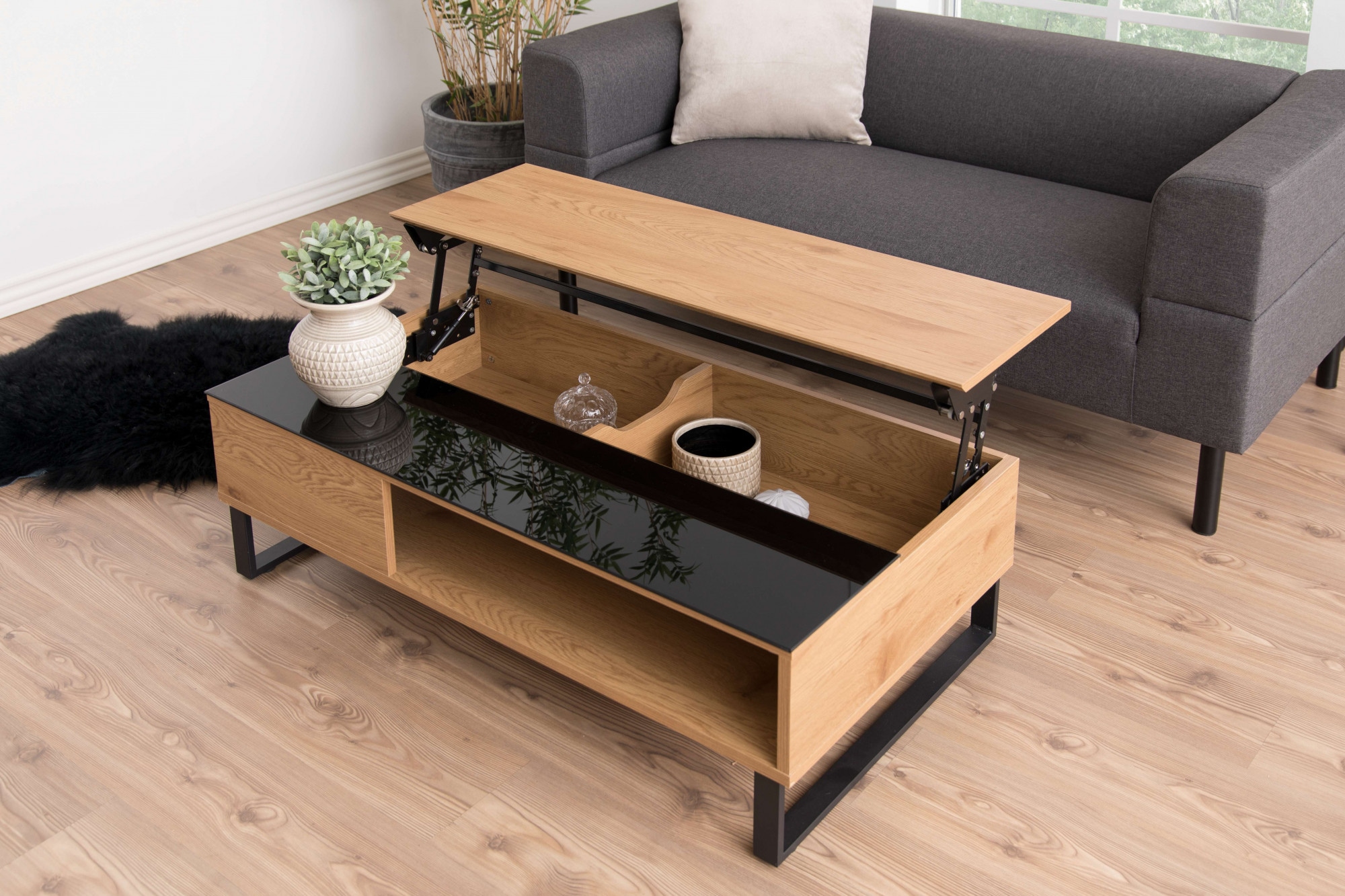 ACTONA GROUP Couchtisch »Azalea«, Sofatisch, Kaffeetisch, Glas, Kufengestell, Höhenverstellbar, Stauraum