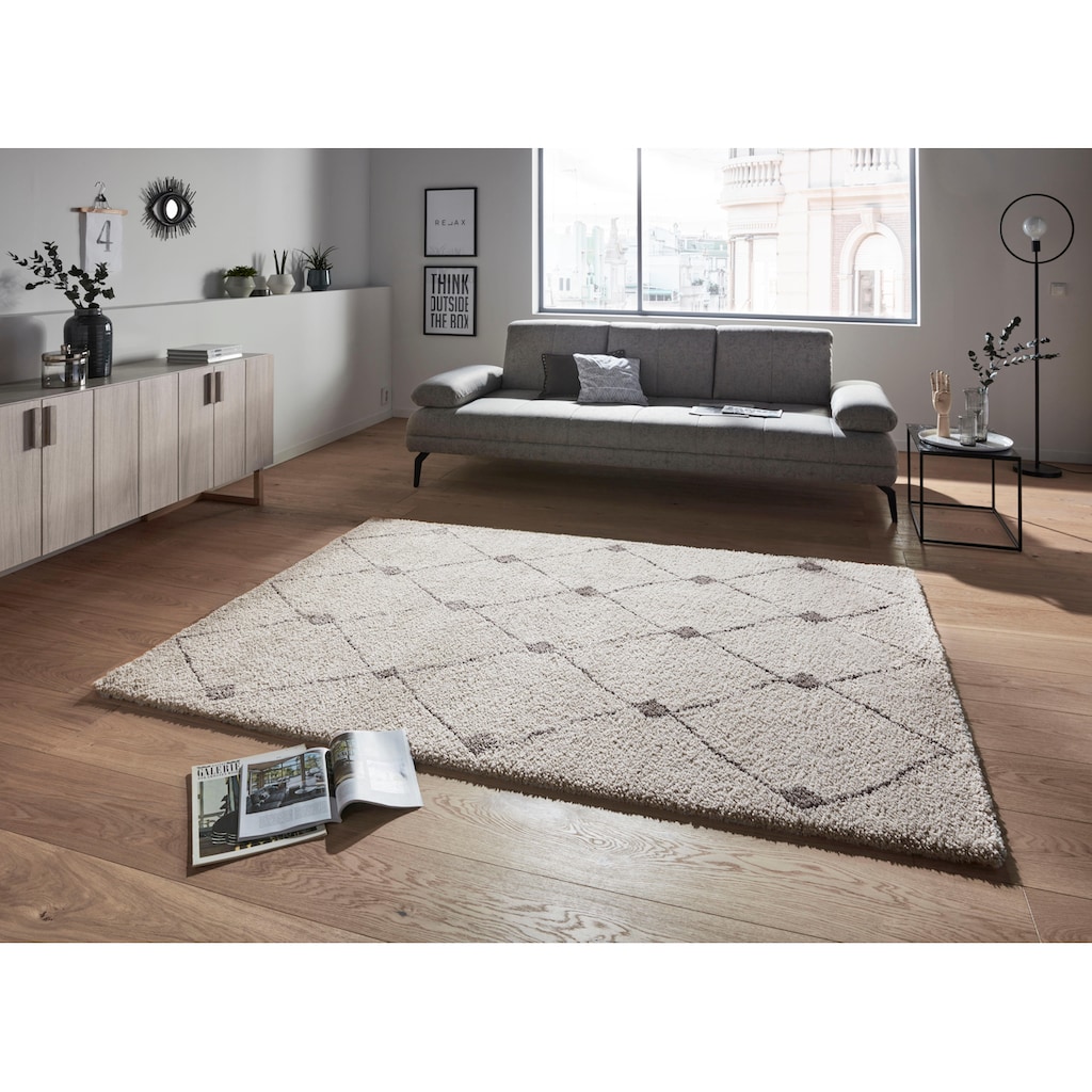 MINT RUGS Hochflor-Teppich »Create«, rechteckig, 35 mm Höhe, Rauten Design, besonders weich durch Microfaser, Wohnzimmer, Schlafzimmer, Robust, Pflegeleicht
