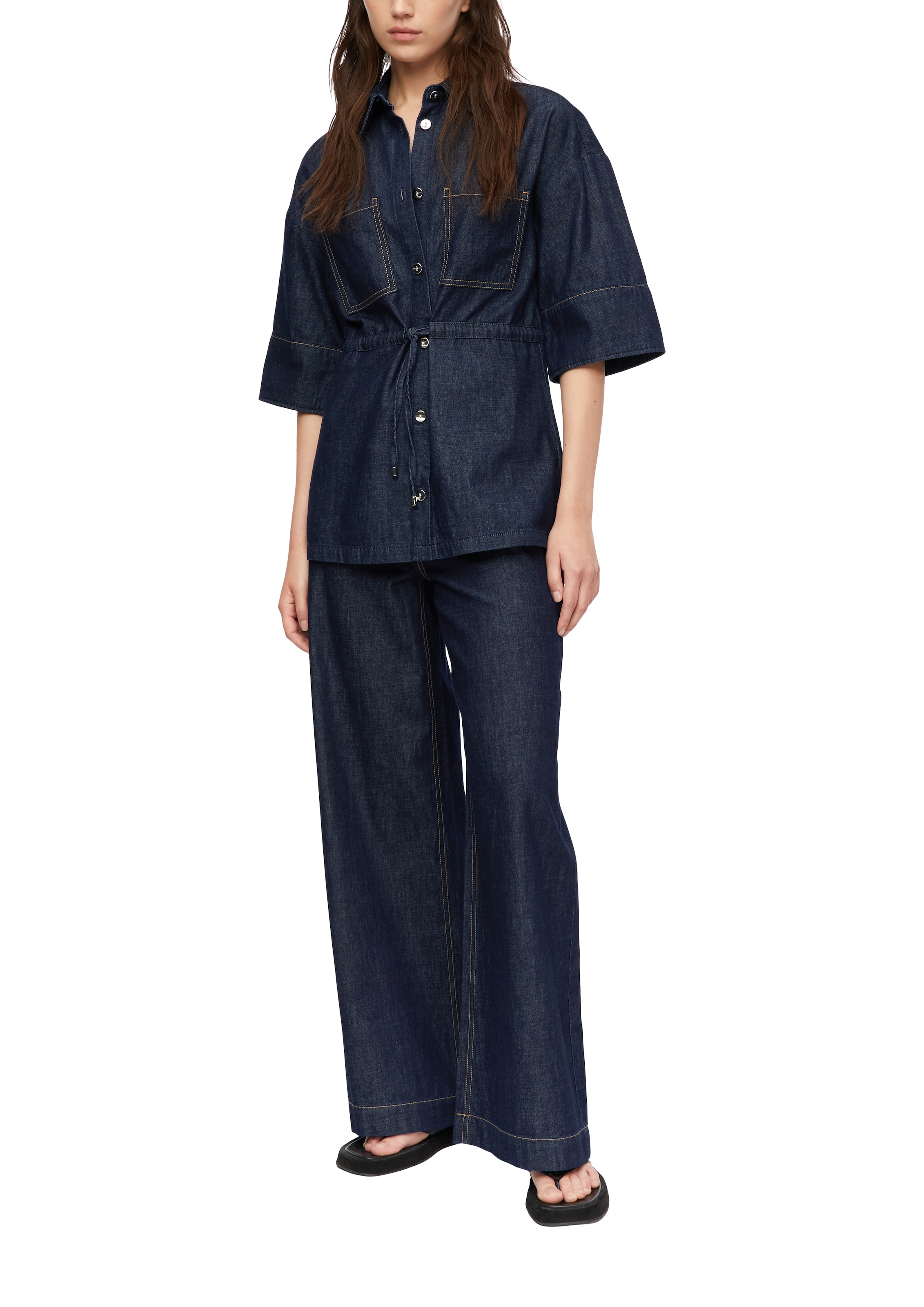 Comma Jeansbluse mit Bindegürtel