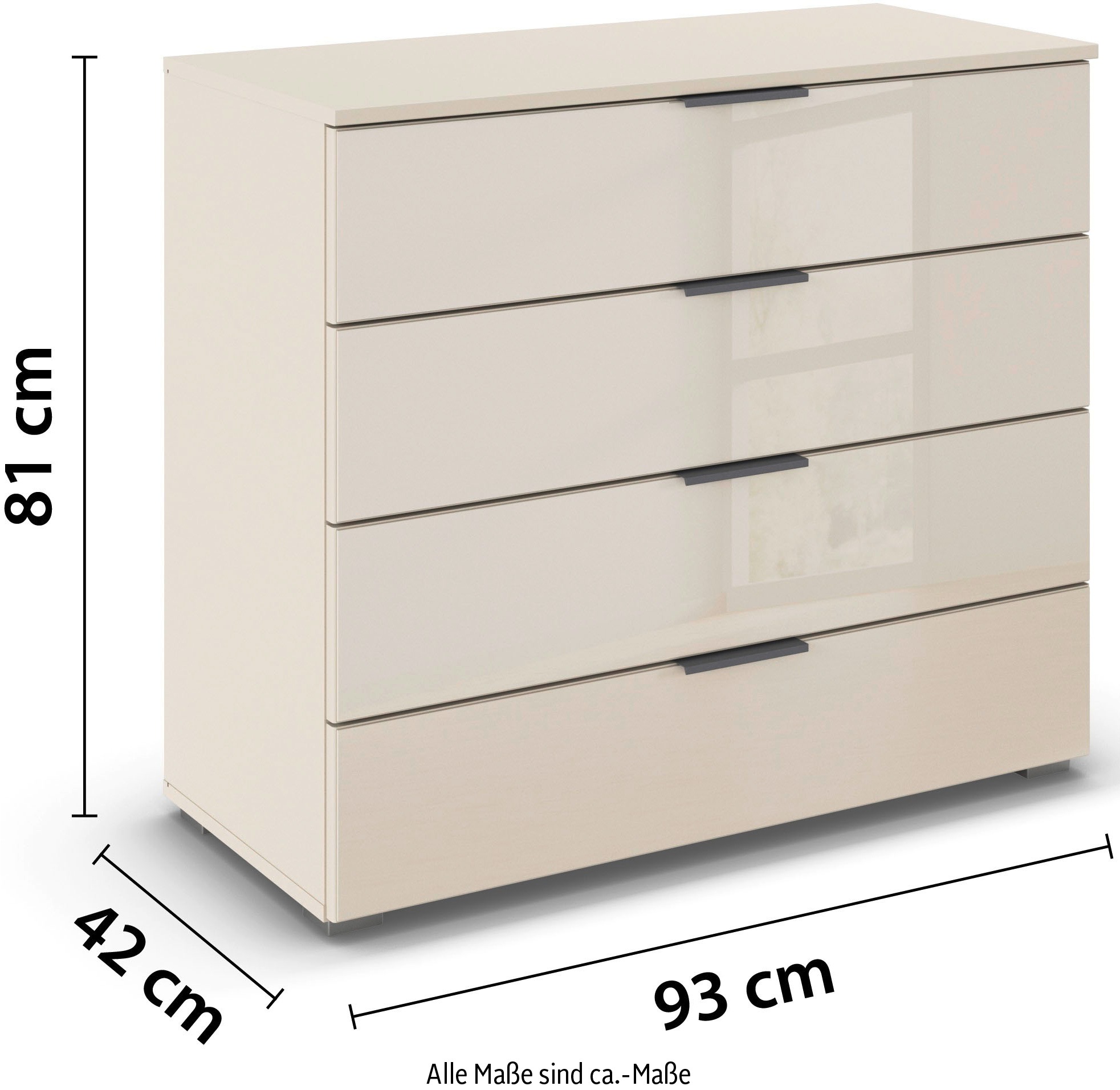 rauch Schubkastenkommode »Sideboard Schubladenkommode Schubladenkommode AGORDO mit Glasfront«, (in zwei Griff-Farben), Breite 93 cm mit 4 großen Schubladen für viel Stauraum MADE IN GERMANY
