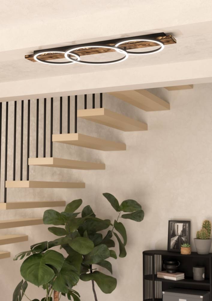 EGLO Deckenleuchte »BOYAL«, 3 flammig, Leuchtmittel LED-Modul | LED fest integriert, Deckenlampe, Küchenlampe, Flurlampe in Schwarz und Braun rustikal