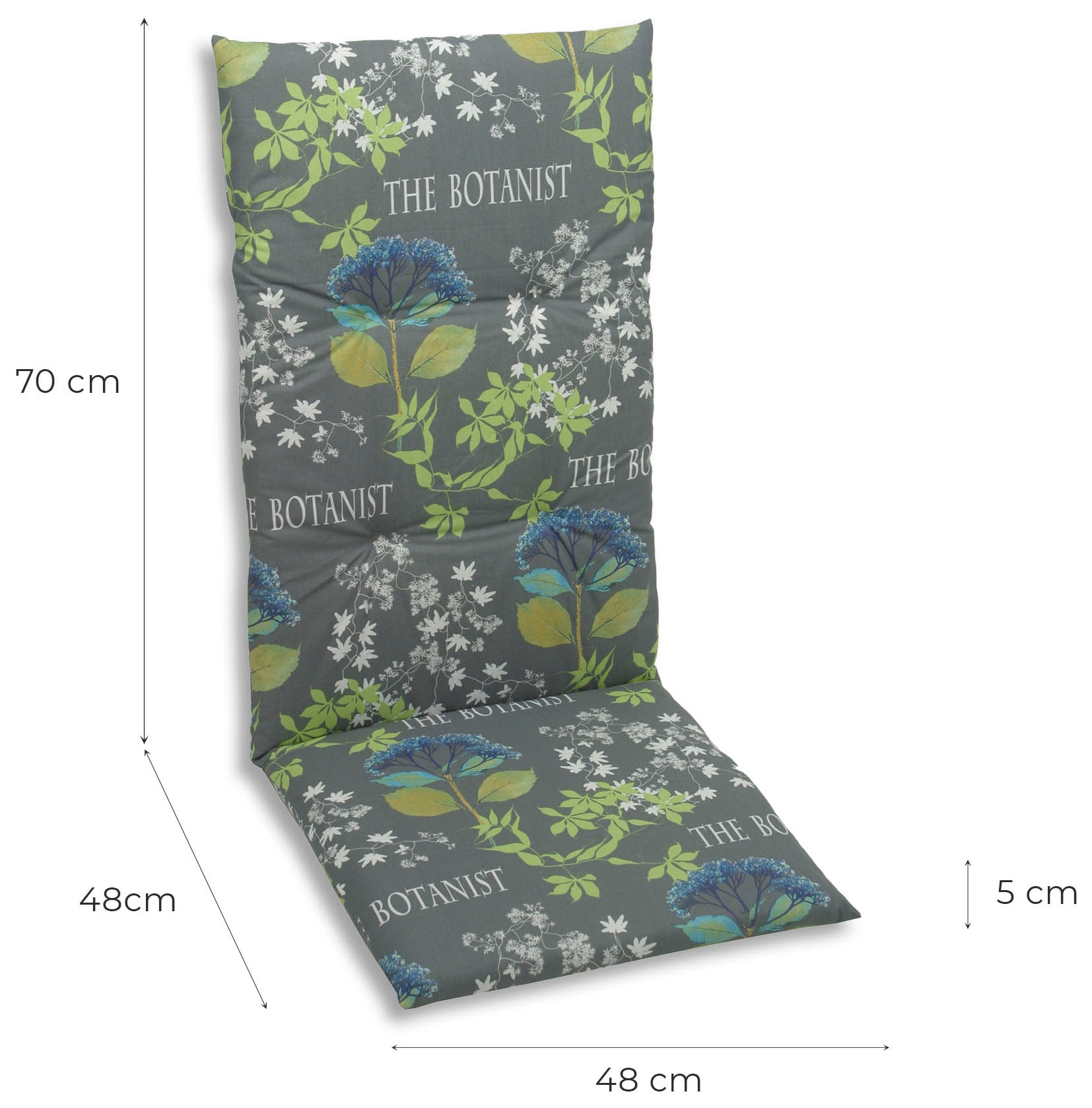 KONIFERA Hochlehnerauflage The Botanist grau - Maße BxLxH ca.: 48 cm x 118 cm x 5 cm