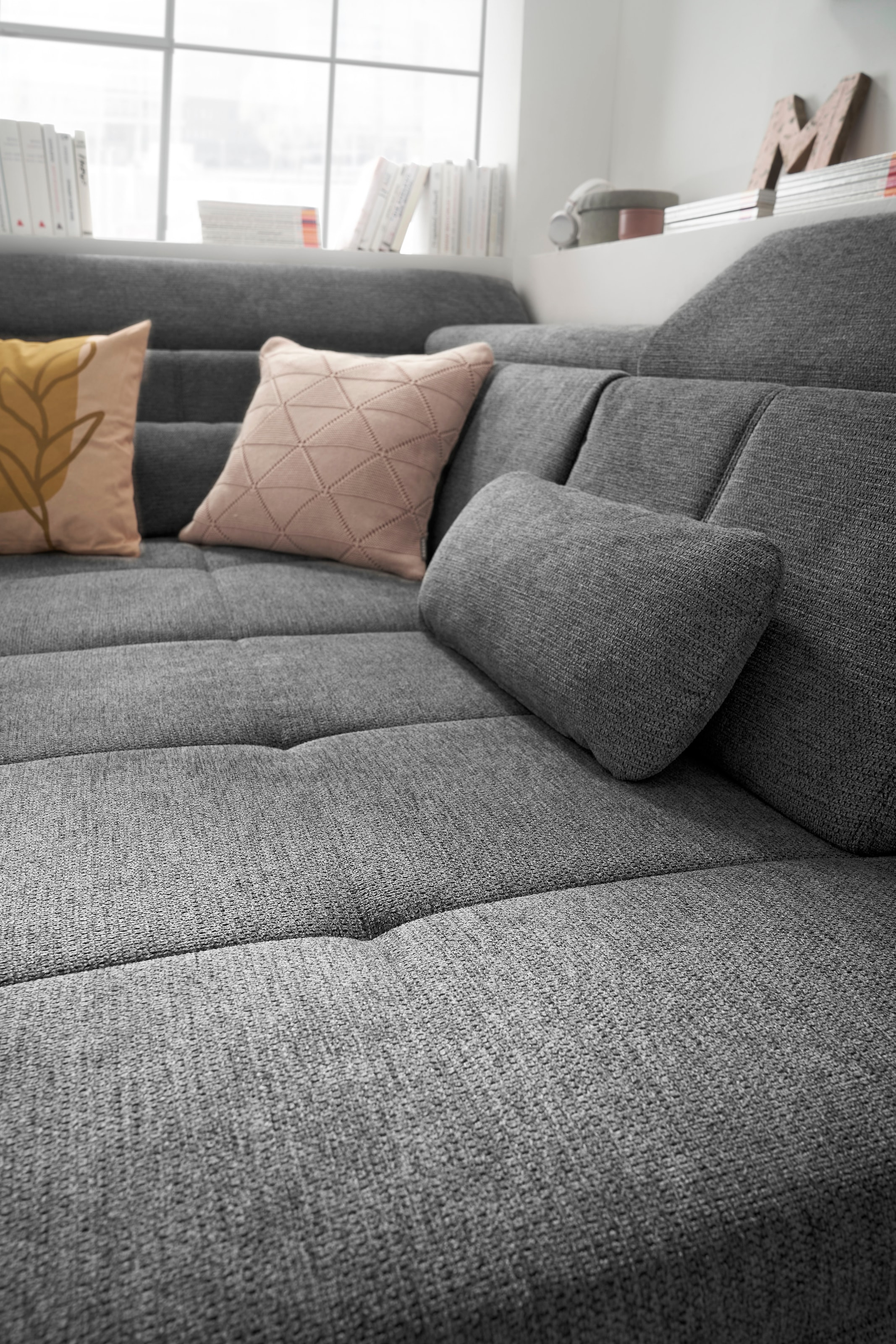 set one by Musterring Ecksofa »SO 3400 Sitzhöhe 47cm oder 49cm, Sitztiefe verstellbar, B/T 317/220 cm«, Kaltschaumpolsterung, Flachgewebe, whlw. mit Funktionen, Sitzhöhe 47
