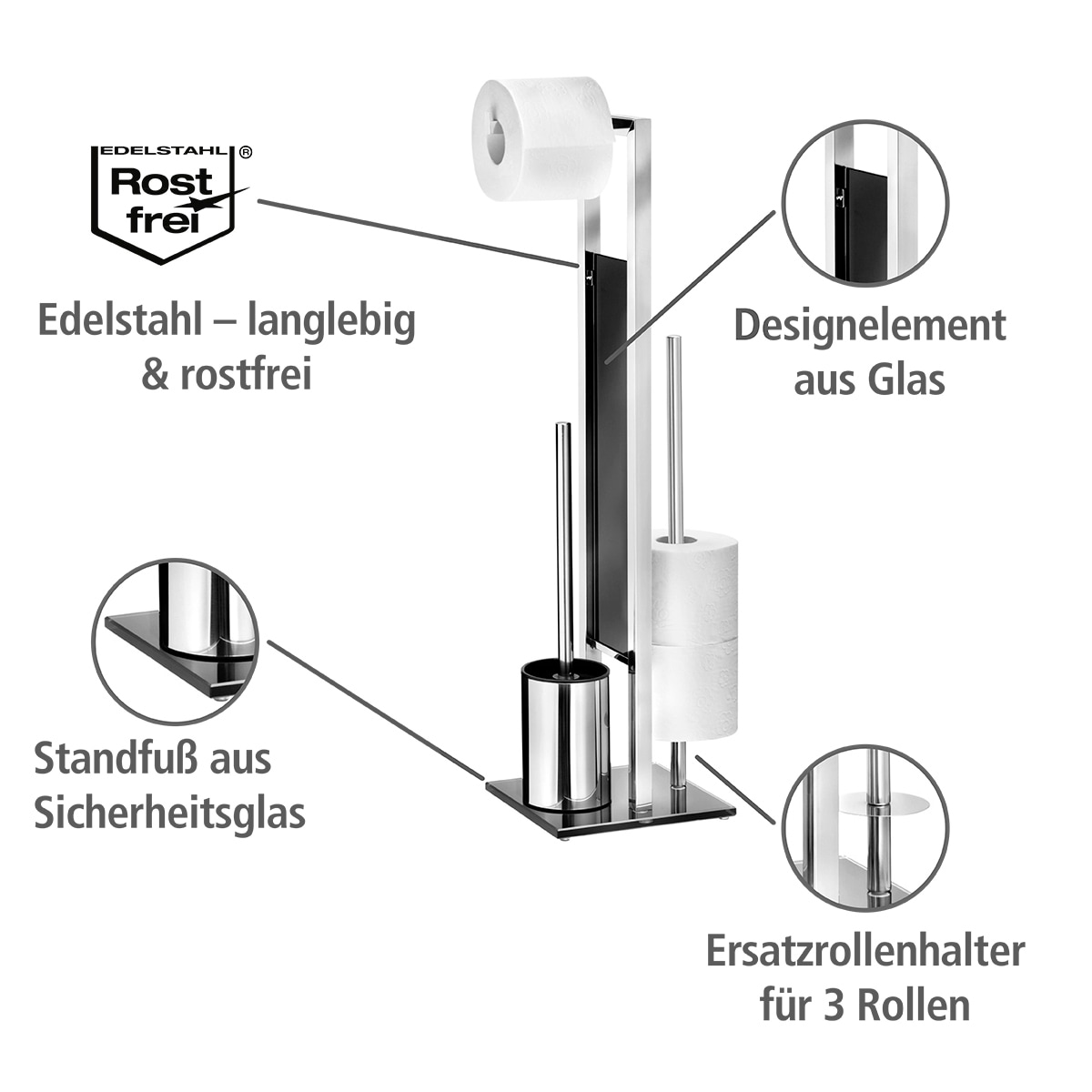 Edelstahl, integrierter Toilettenpapierhalter WENKO mit Garantie XXL 3 WC-Bürstenhalter aus kaufen online und | Jahren »Rivalta«, WC-Garnitur