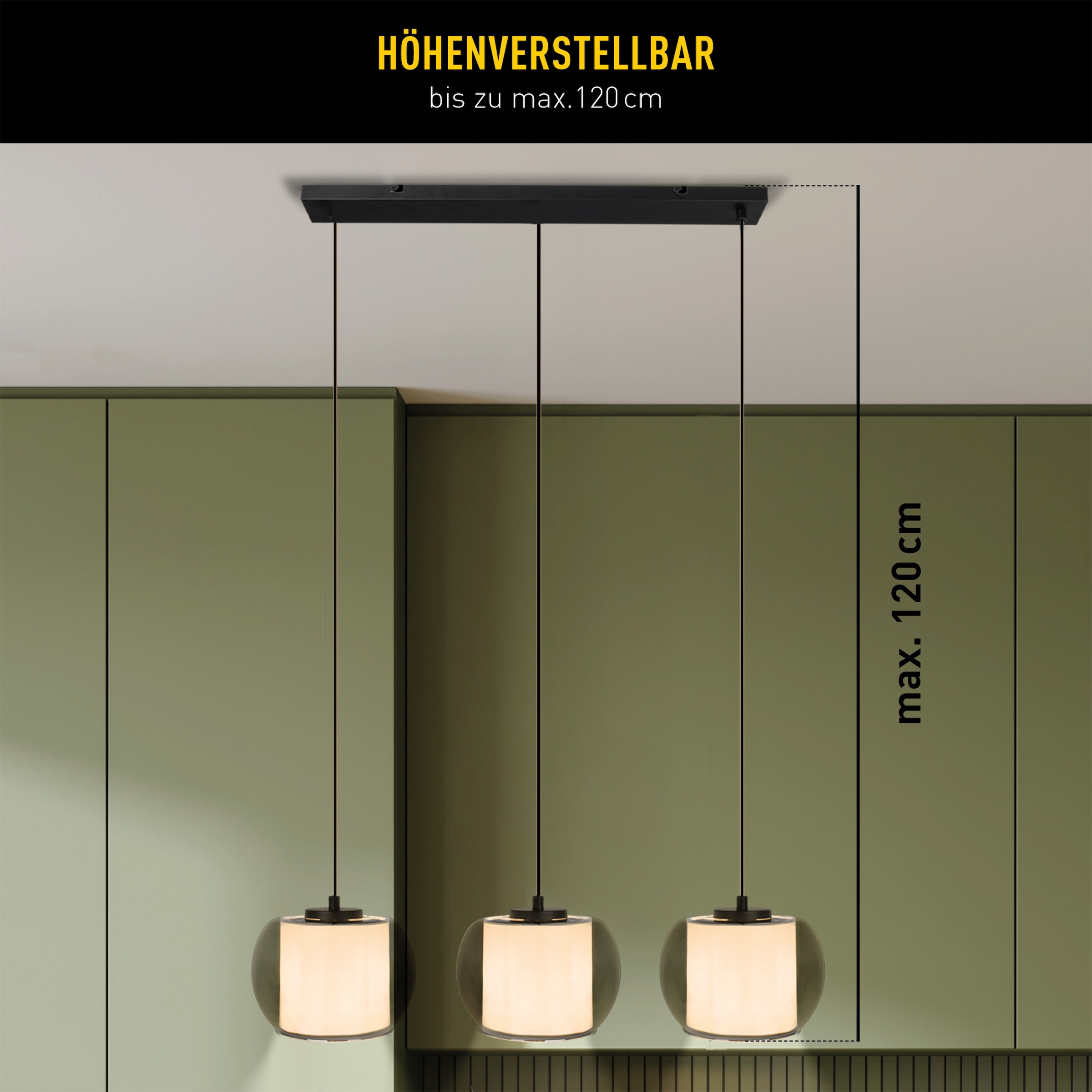 OTTO home Pendelleuchte »Tanissa mit Doppelschirm« E27 1 Stk. Pendellampe, Rauchglas, innen Stoffschirm, E27, Glasschirm, Glaskugel