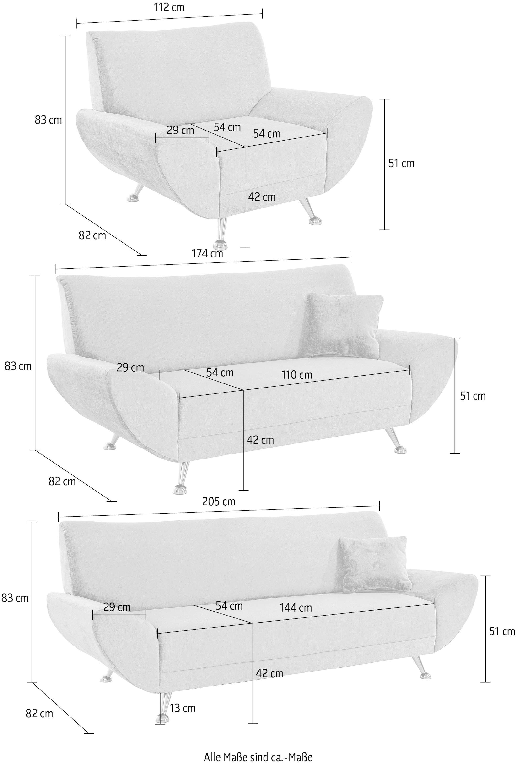 INOSIGN Polstergarnitur »Saltare elegant und komfortabel, toller Fuß als Designelement«, (3 tlg.)