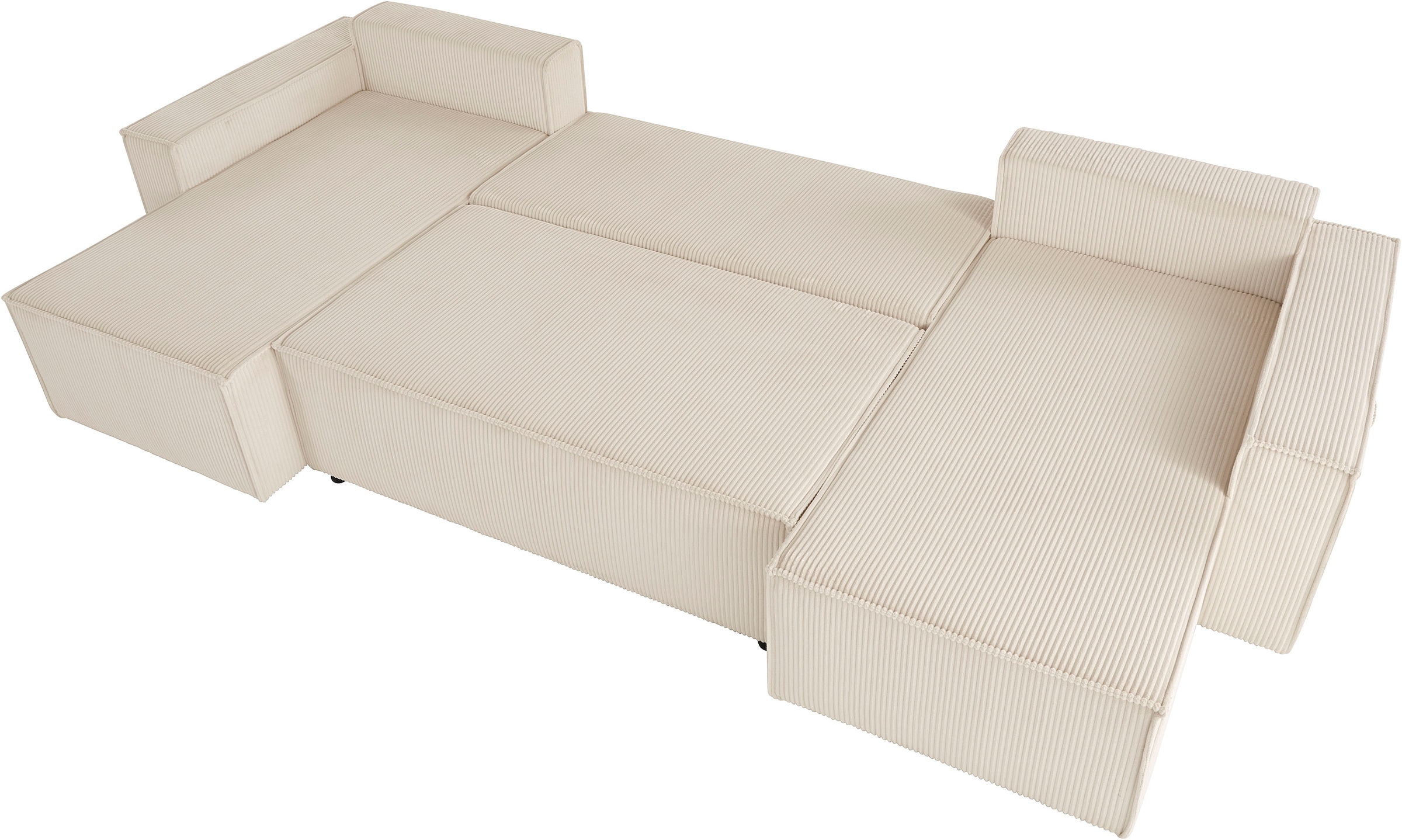 OTTO home Wohnlandschaft »CASSI, 311 cm, U-Form, Schlafsofa, Dauerschläfer, Boxspringfederung« Schlaffunktion (133/270cm), Bettkasten, Seitentaschen, Cord-Bezug