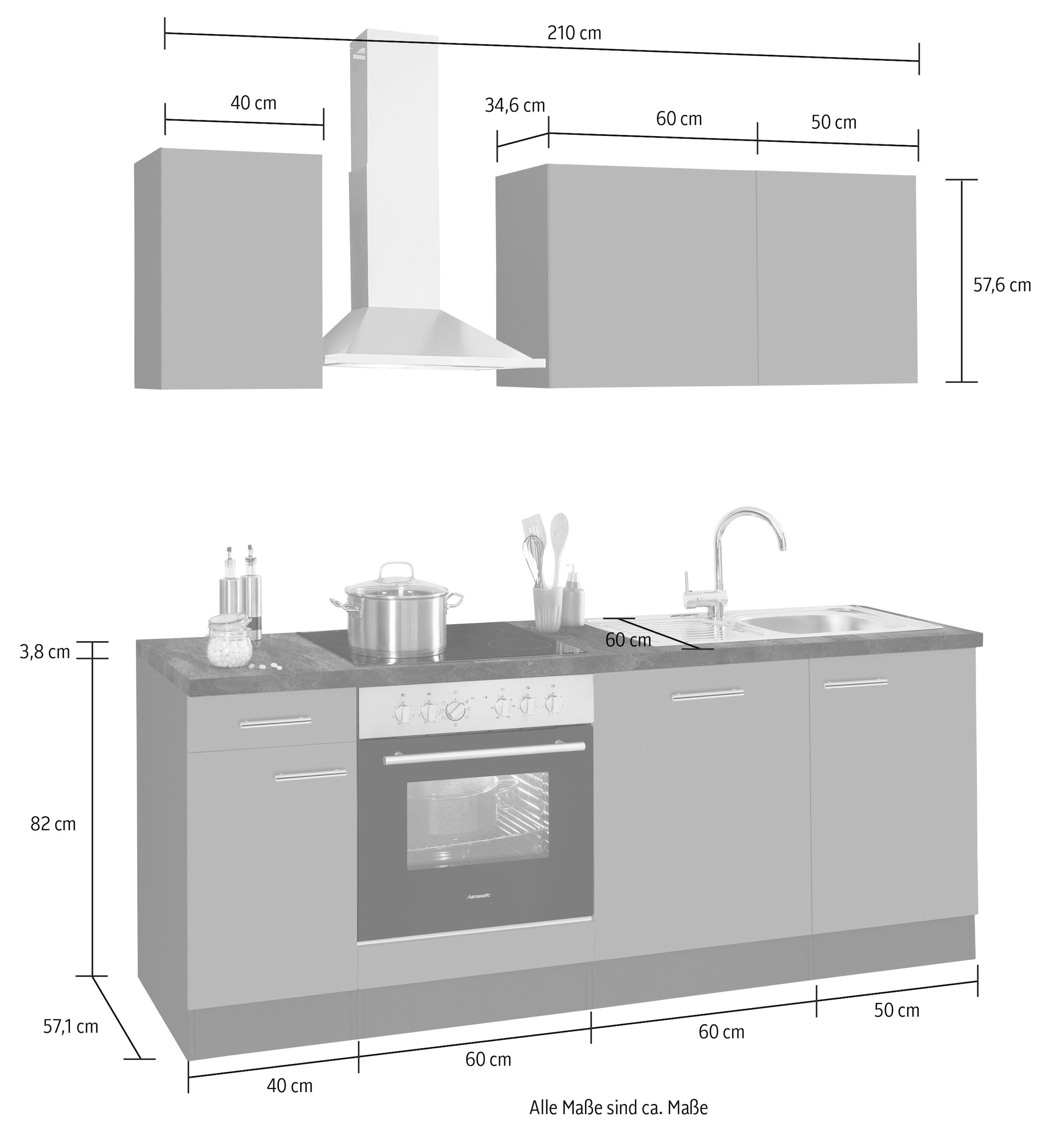 210 mit kaufen inkl. Breite Hanseatic-E-Geräten, Rechnung Geschirrspüler Küchenzeile auf cm, »Malika«, OPTIFIT