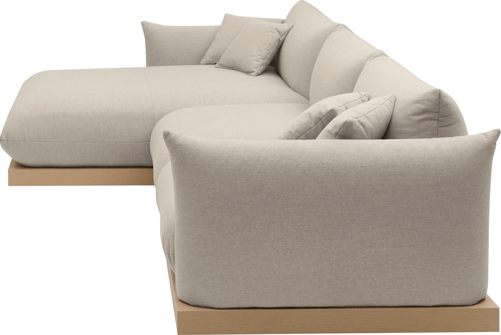 OTTO home Ecksofa »Kalix, Polsterecke mit kräftigem Holz-Plateau, moderne Couch in L-Form«, wahlweise Recamiere links o. rechts, Strukturstoff, hoher Sitzkomfort