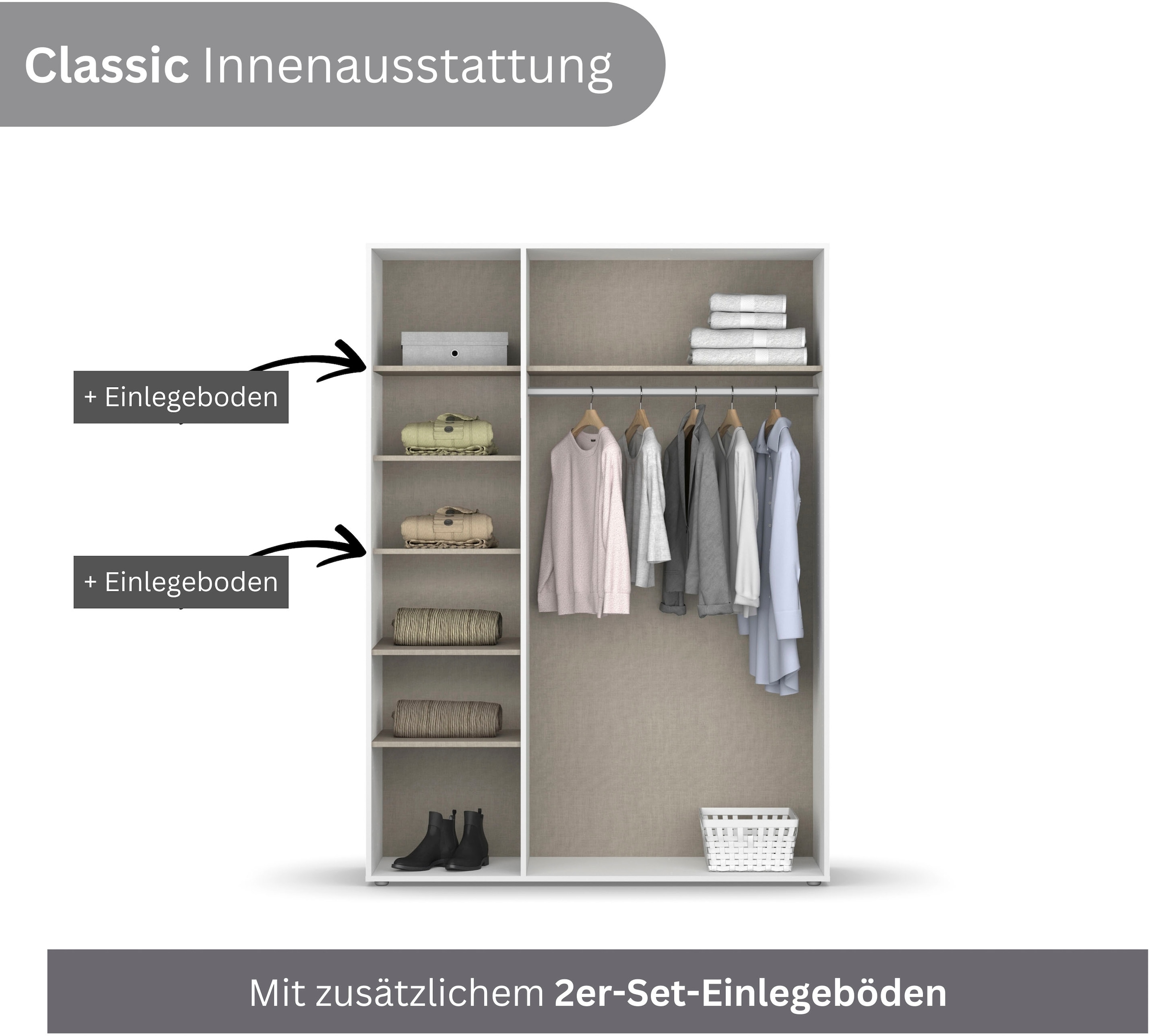 rauch Drehtürenschrank »Kleiderschrank Schrank Garderobe Wäscheschrank NAGATA viel Stauraum«, (in 3 verschiedenen Ausstattungen BASIC/CLASSIC/PREMIUM), mit modernen Stangengriffen in Graumetallic TOPSELLER MADE IN GERMANY