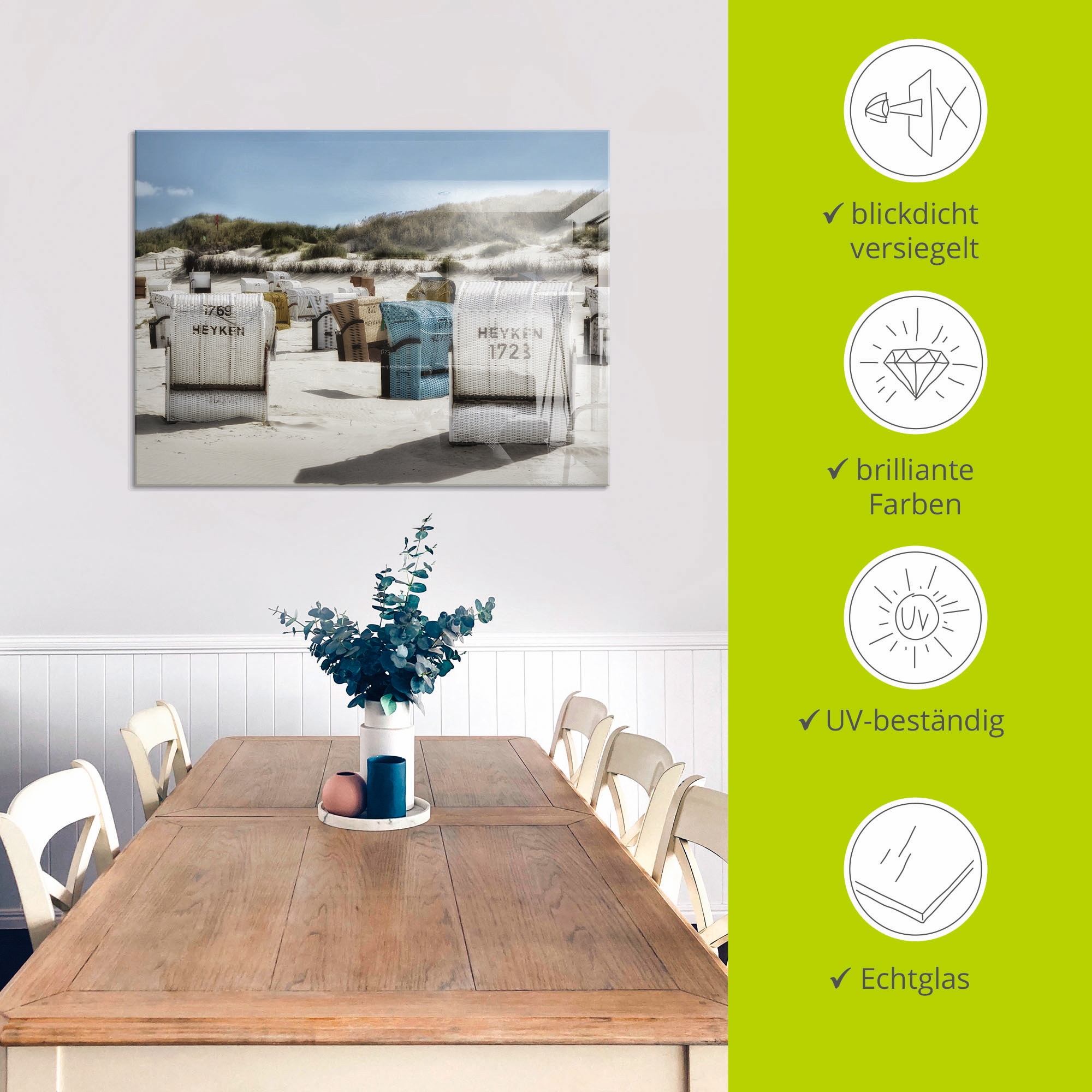 Artland Glasbild »Ein Tag am Meer« Strand 1 Stk. tlg. in verschiedenen Größen