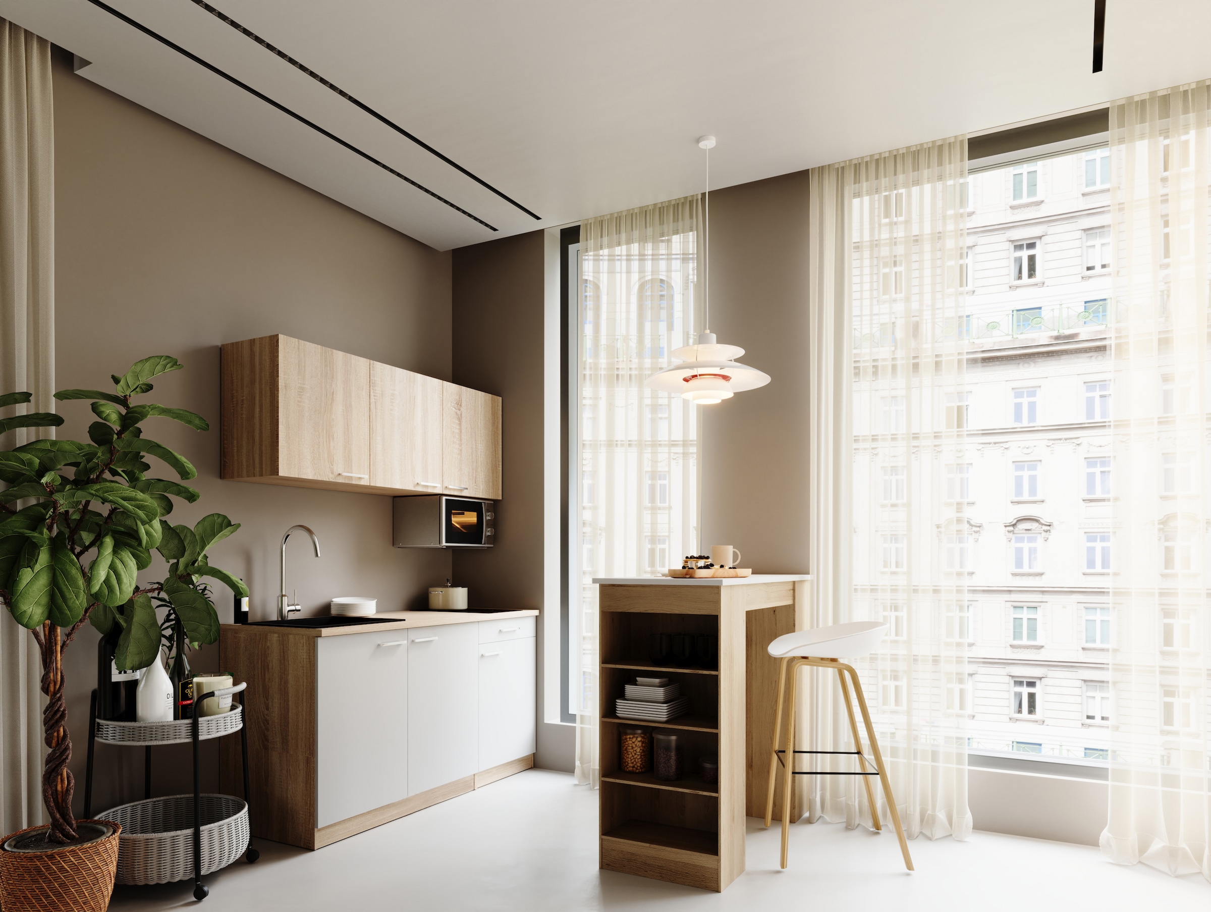 RESPEKTA Pantryküche »Ingrid, inkl. Tresentisch und Mikrowelle« zerlegt, wahlweise mit Kühlschrank, Soft-Close-Funktion, Breite 150 cm