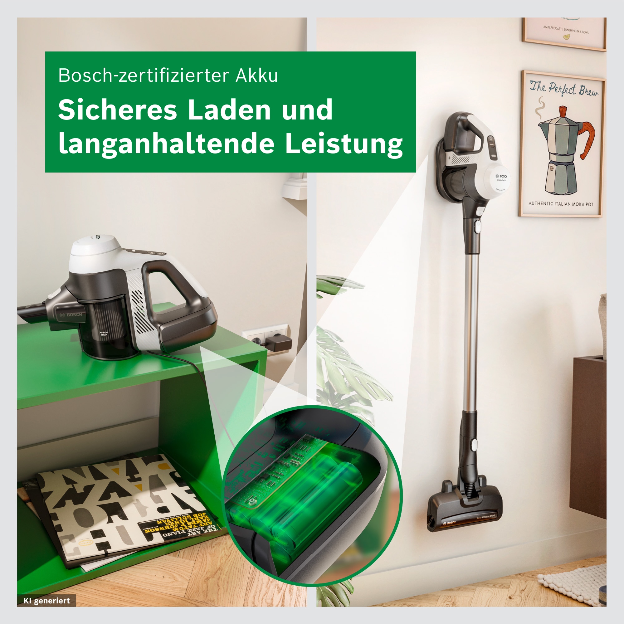 BOSCH Akku-Stielstaubsauger »Unlimited 5 BBU52WBA, LED-Düse, Made in Germany« starke Saugleistung, bis zu 50 Min. Laufzeit, Fugendüse, leicht, weiß