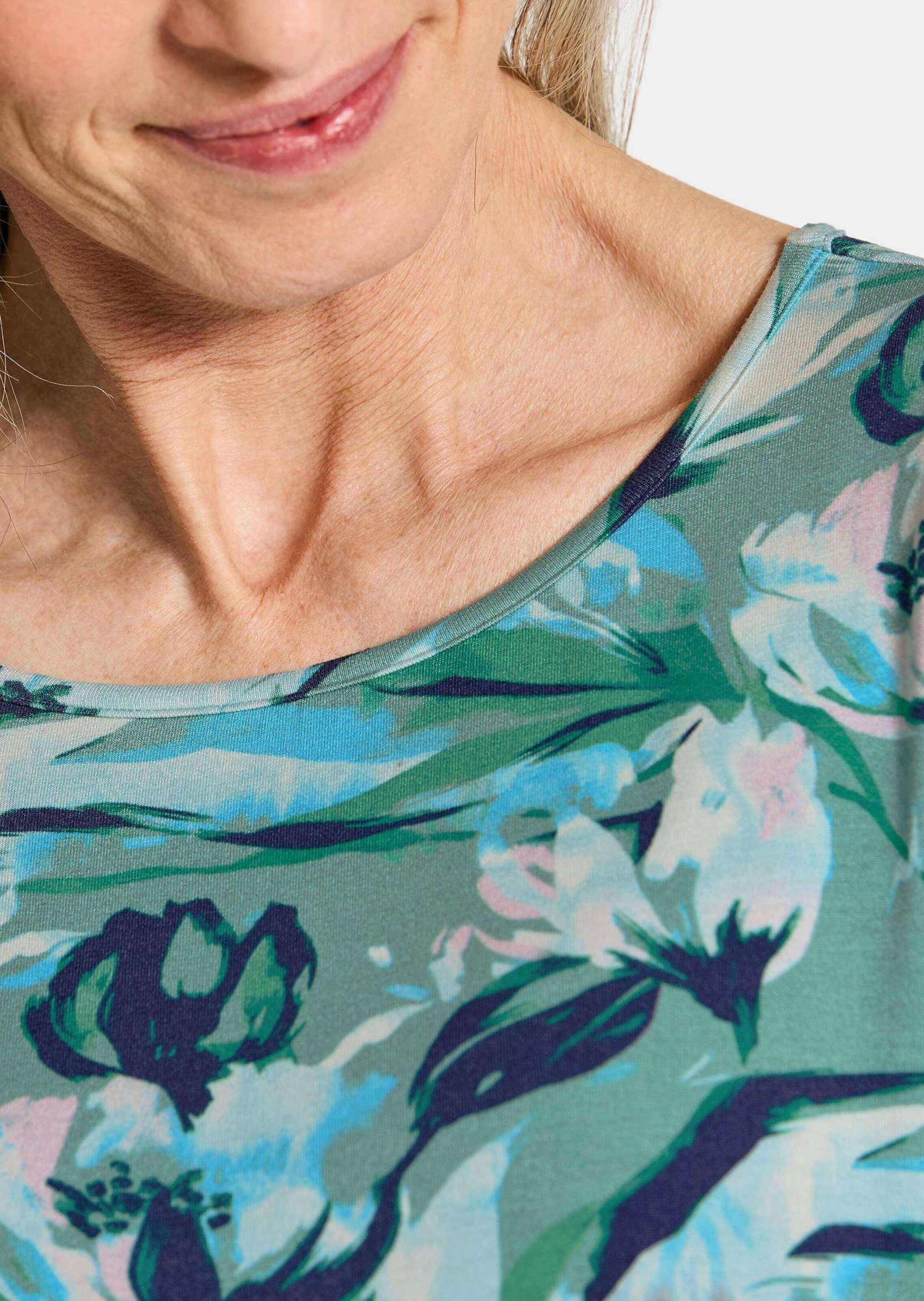 GOLDNER Kurzarmshirt »Kurzgröße Viskoseshirt floral, U-Boot-Ausschnitt« U-Boot-Ausschnitt