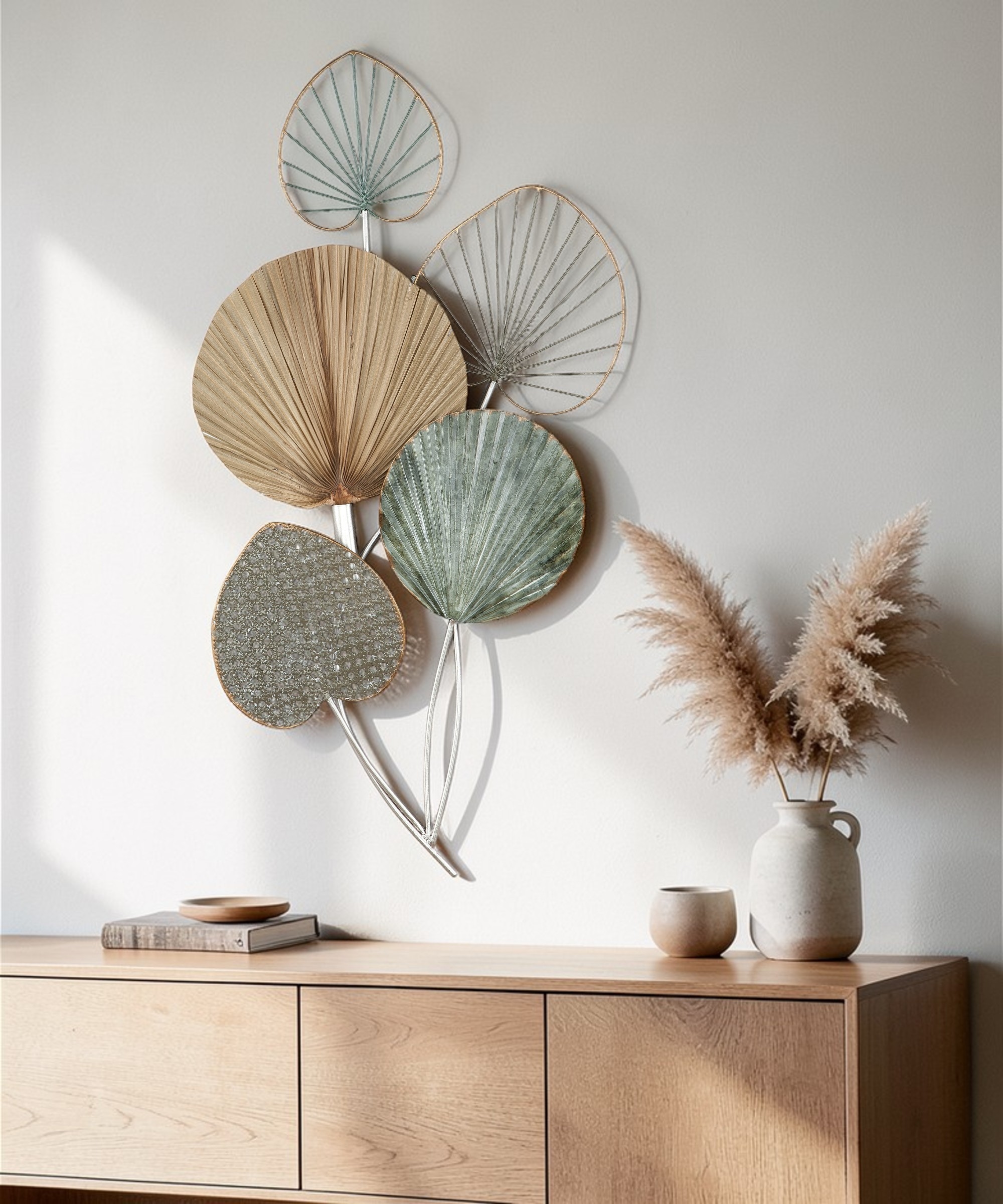 GILDE Wanddekoobjekt »Wandrelief 5 Blätter« Wanddeko Bilder Metall, 3D,  Blumen Blätter