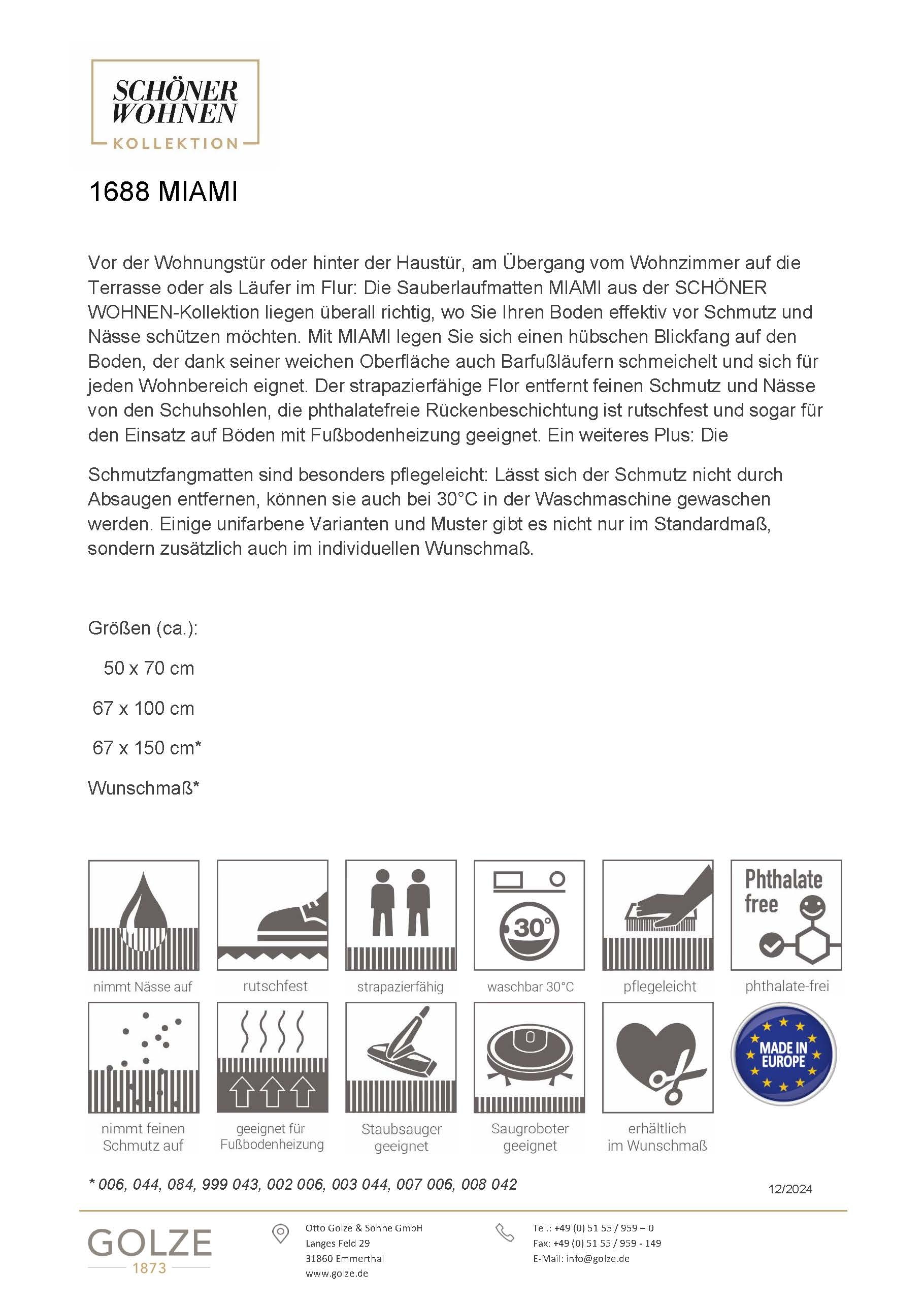 SCHÖNER WOHNEN-Kollektion Läufer »Miami Uni« rechteckig 7 mm Höhe Schmutzfangläufer, Schmutzfangteppich, Schmutzmatte, waschbar