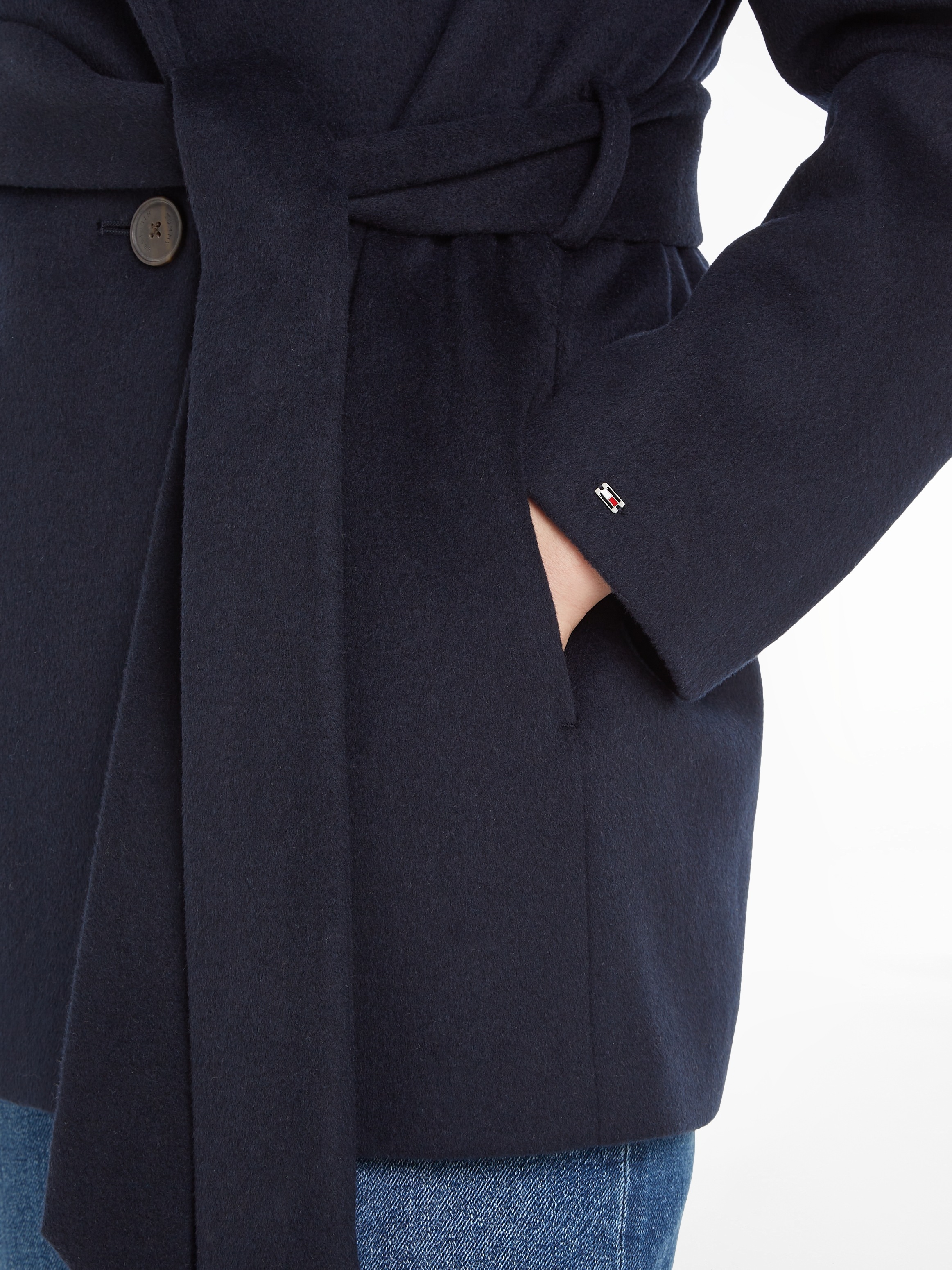 Tommy Hilfiger Outdoorjacke »WOOL BLEND DB BELTED FUNNEL JKT«, mit Tommy Hilfiger Metalllabel