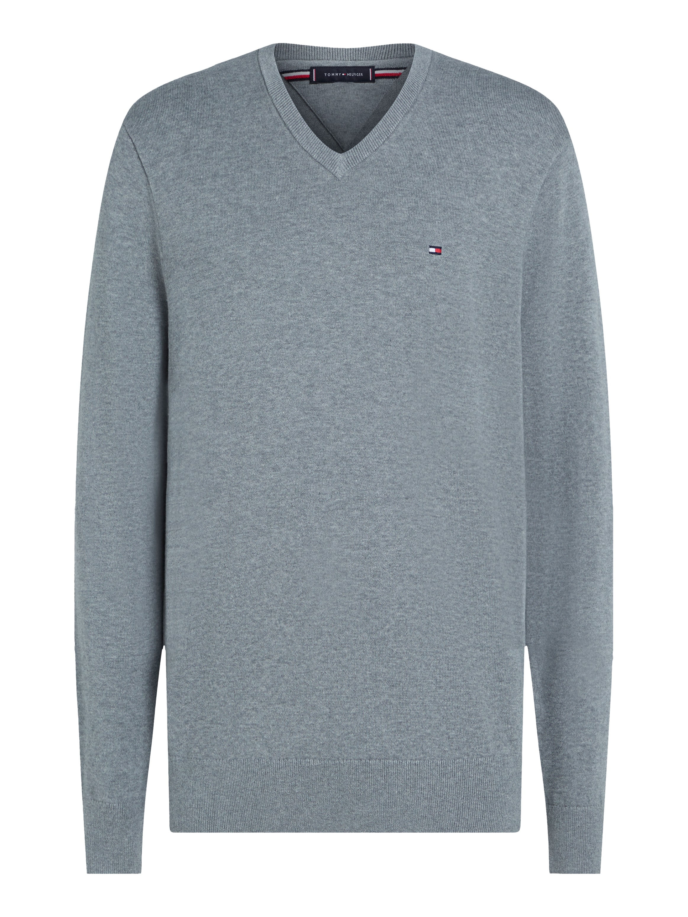Tommy Hilfiger Strickpullover »ESSENTIAL COTTON V NECK mit V-Ausschnitt und Stickerei« unifarben, casual, regular fit, Baumwolle, V-Ausschnitt