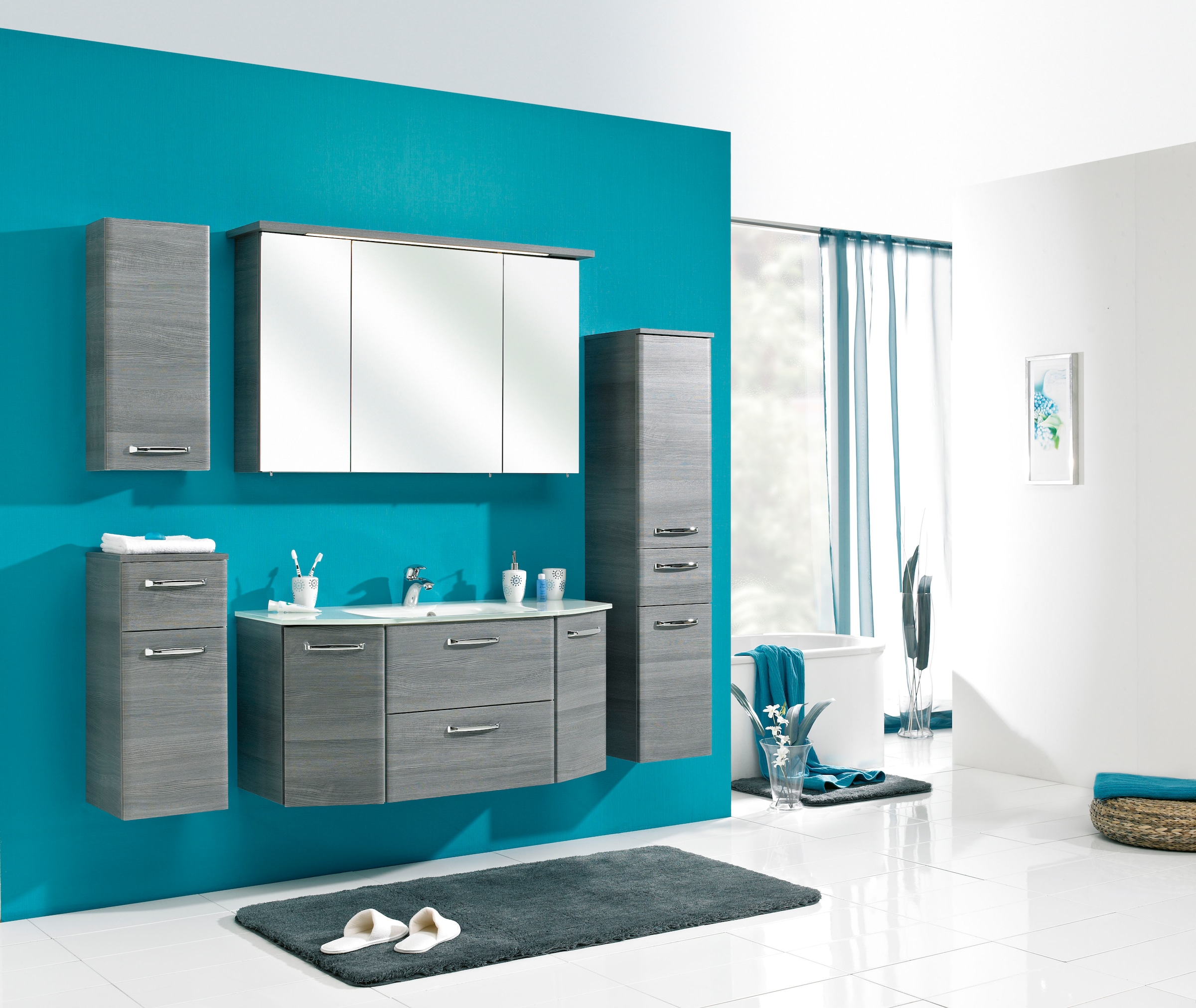 Saphir Spiegelschrank »Quickset 328 Badezimmer Spiegelschrank inkl. LED-Beleuchtung, 620LM«, 115 cm breit, Graphit Struktur quer Nachbildung, inkl. Türdämpfer
