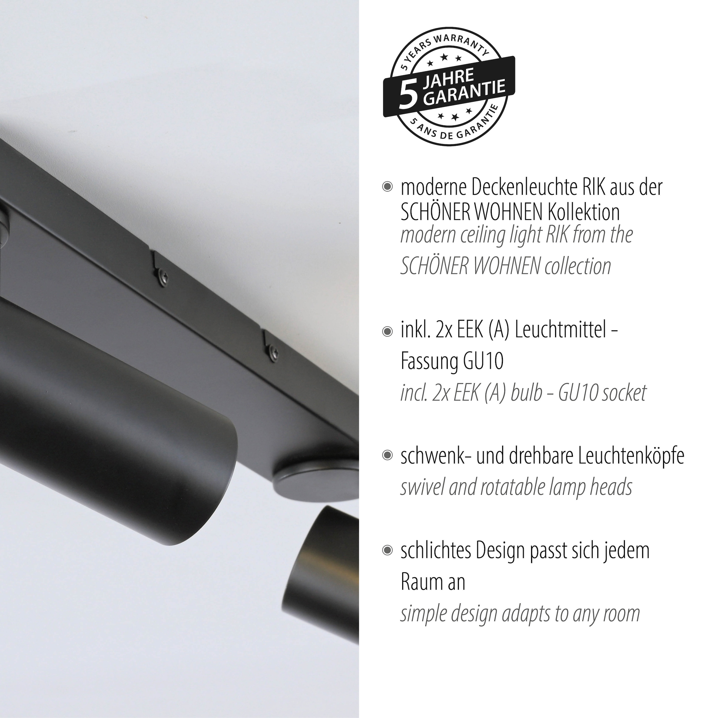SCHÖNER WOHNEN-Kollektion LED Deckenleuchte »RIK« GU10 1 Stk. Warmweiß SCHÖNER WOHNEN Kollektion, dreh- und schwenkbar