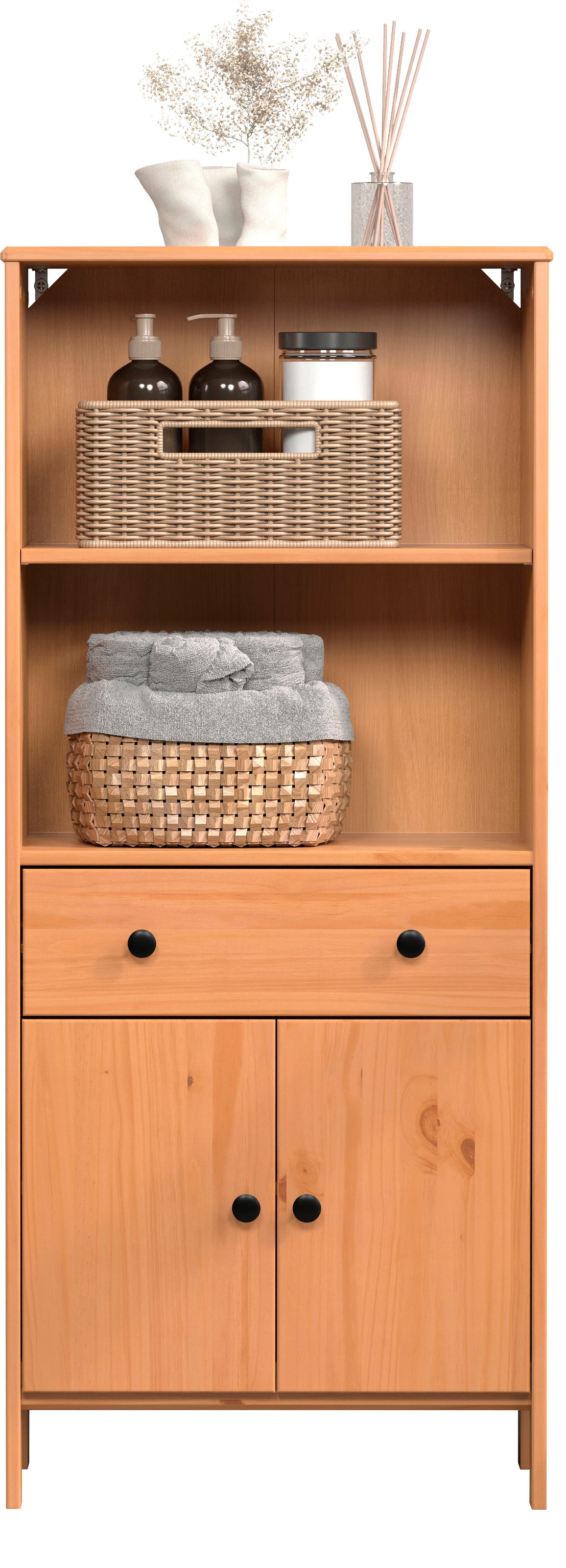 welltime Midischrank »Kall« 1 Stk. tlg. Breites Badregal aus Kiefer-Massivholz - Weiß oder Braun lackiert