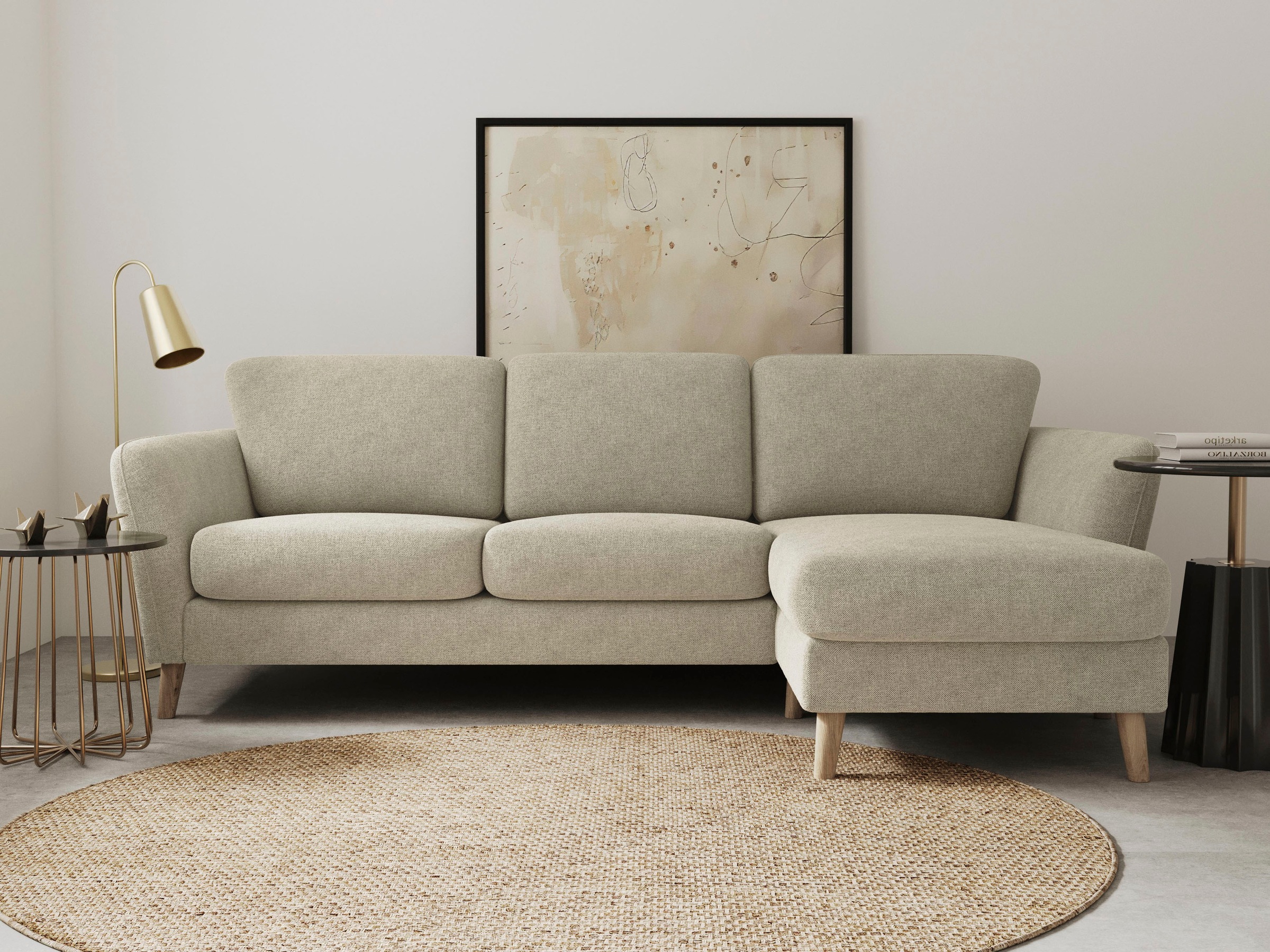 Home affaire Ecksofa »MARSEILLE (242/152cm),L-Form, Rec. rechts/links« Massivholzbeine Eiche, Landhausstil, Wellenunterfederung