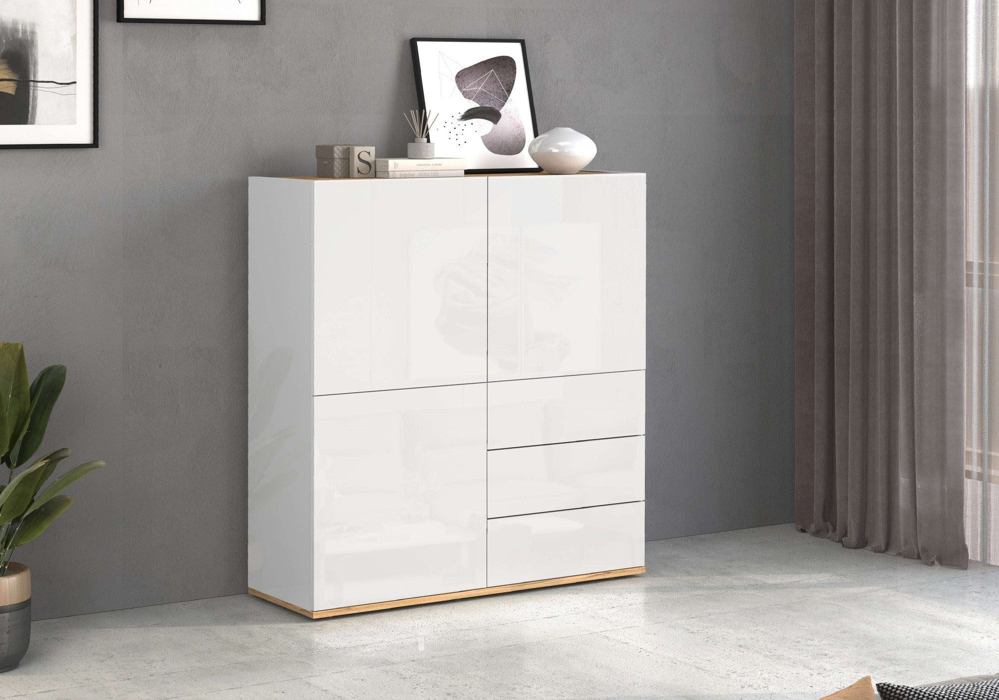 OTTO home Highboard »GARDA ,Kommode, Made in Italy, Breite 102 cm, Höhe 110 cm, grifflos« 1 Stk. tlg. Hochglanzlackierte Fronten, Korpus matt, grifflos