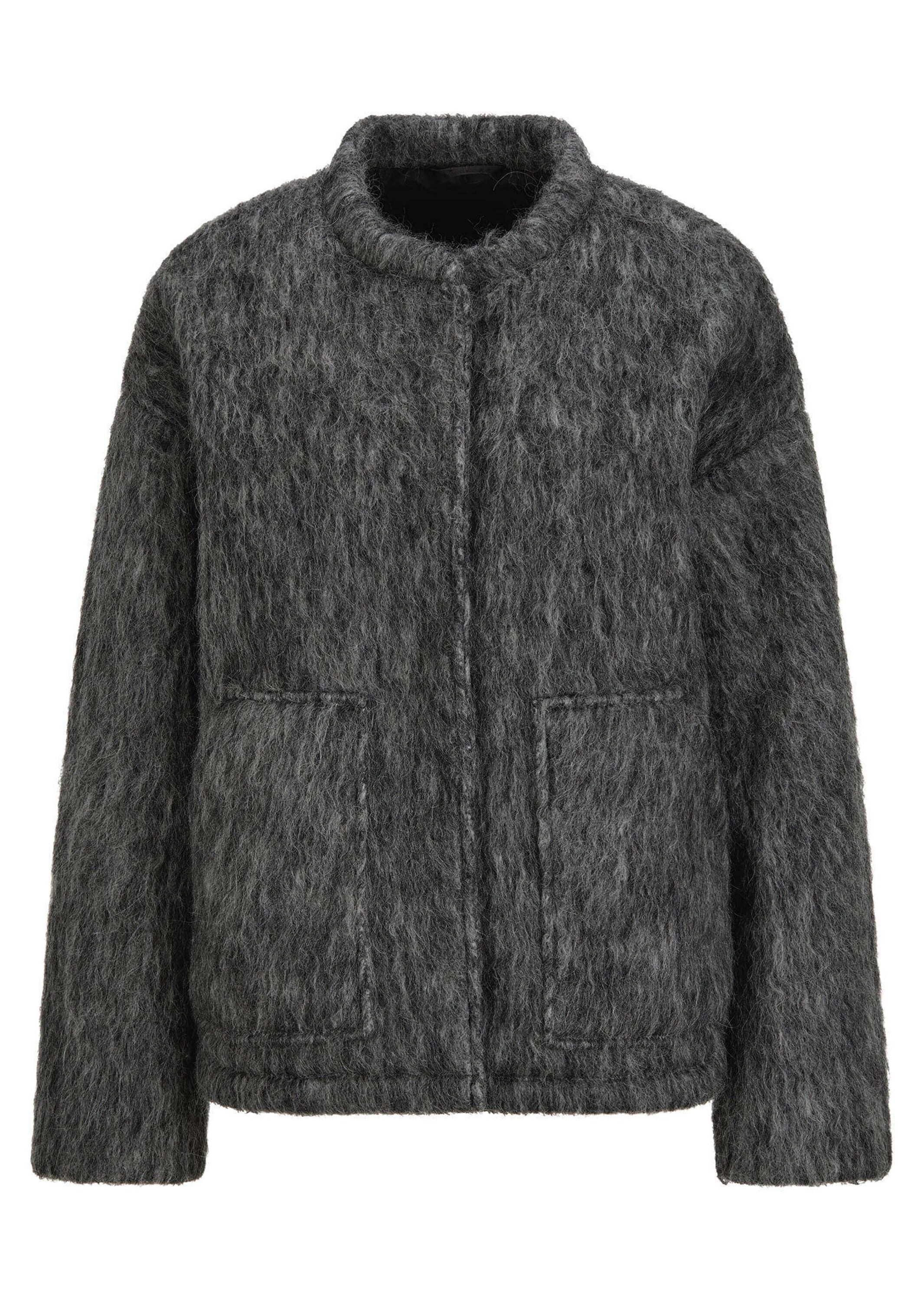 GOLDNER, Damen, Kurzjacke »Warme Wolljacke in melierter Optik« Mit großen, aufgesetzten Taschen, grau, 44, grau, Bequeme Passform, Länge ca. 67 cm in 