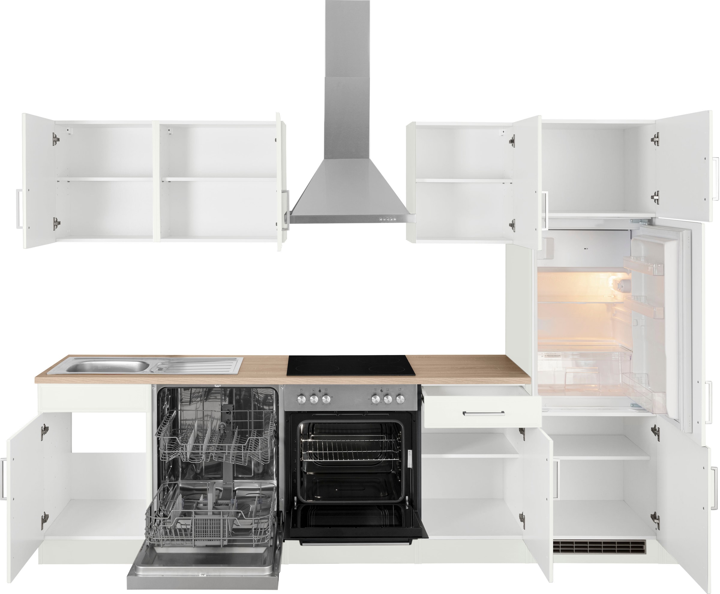 KOCHSTATION Küchenzeile »KS-Stockholm«, Breite 280 cm, mit hochwertigen MDF Fronten im Landhaus-Stil