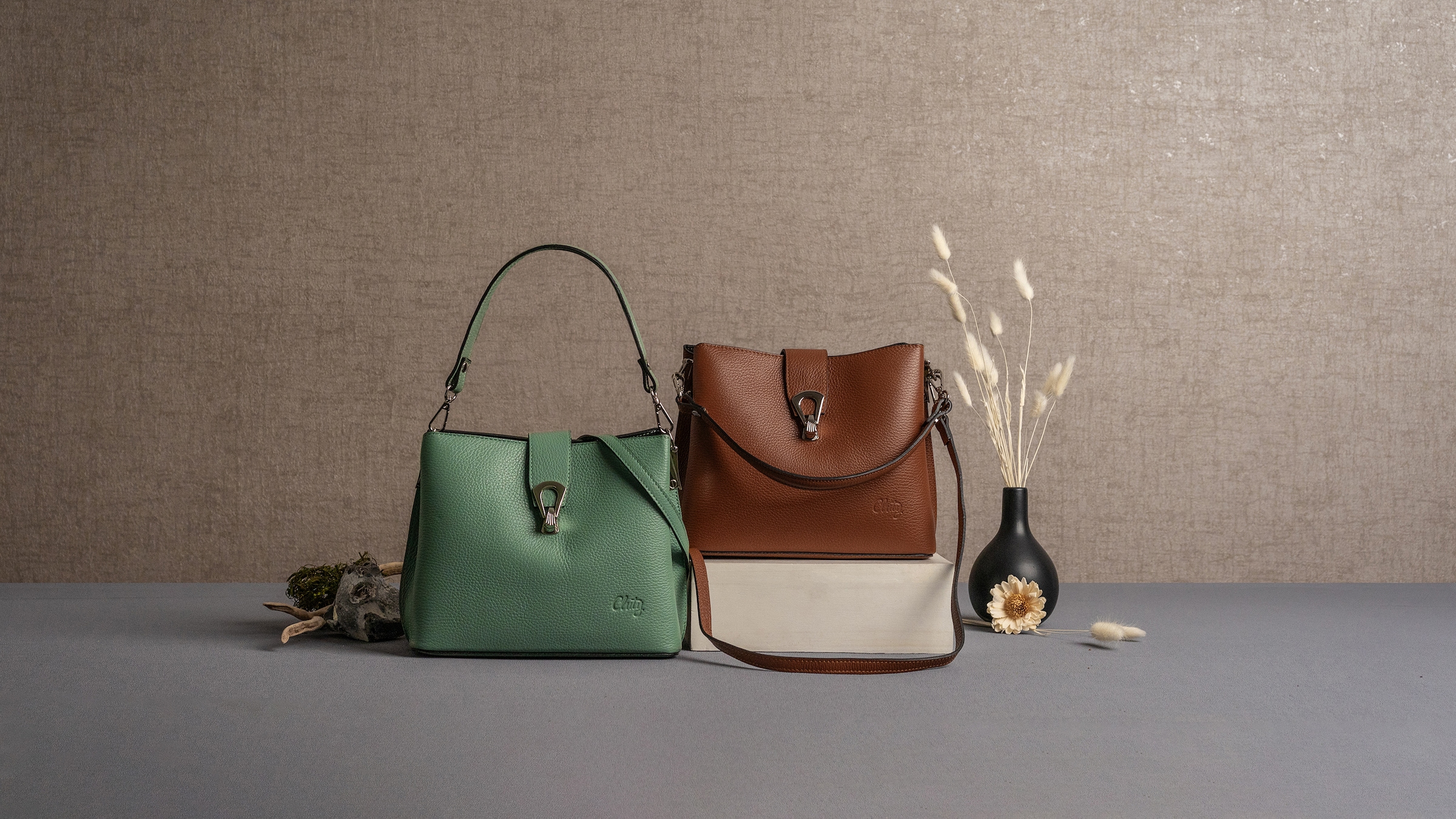 Cluty Umhängetasche, echt Leder, Made in Italy
