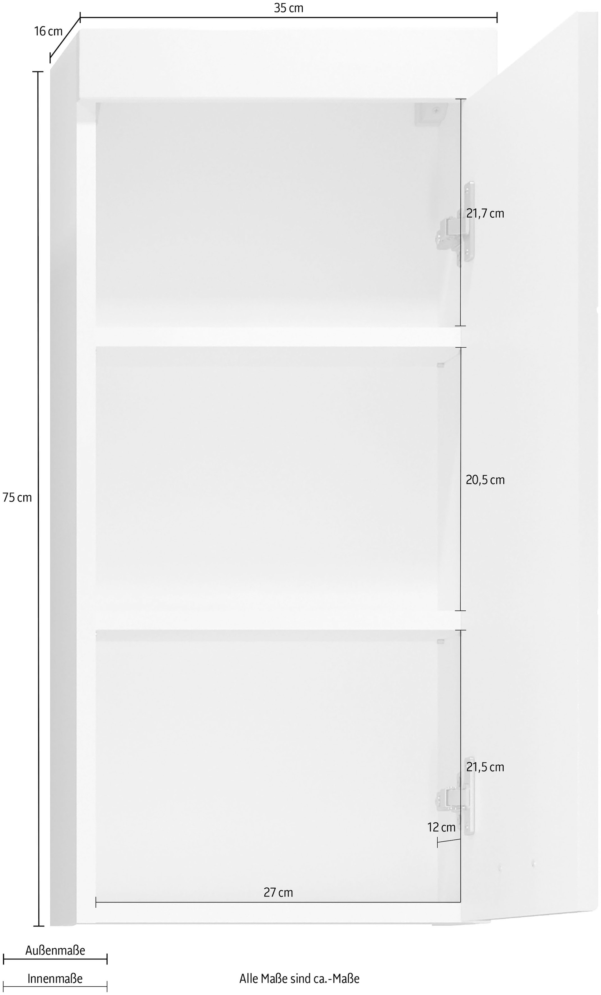 welltime Hängeschrank »Dormoletto« Weißer Badschrank mit waagerechter Fräsung - Maße (B/T/H) 35/16/75 cm
