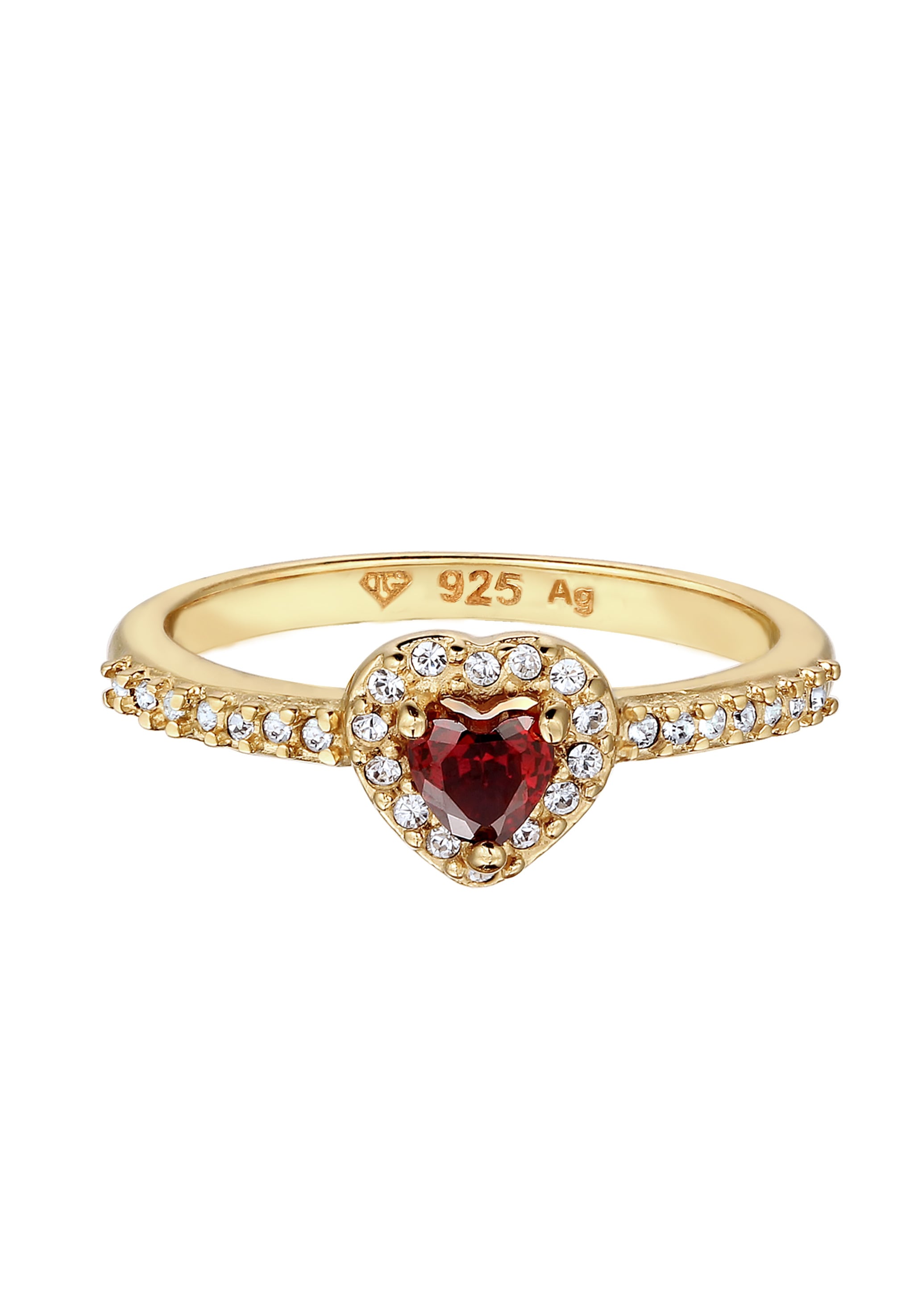 Elli Silberring »Ring Herz Swarovski(R) Kristalle Zirkonia Rot 925 Sterling Silber vergoldet«