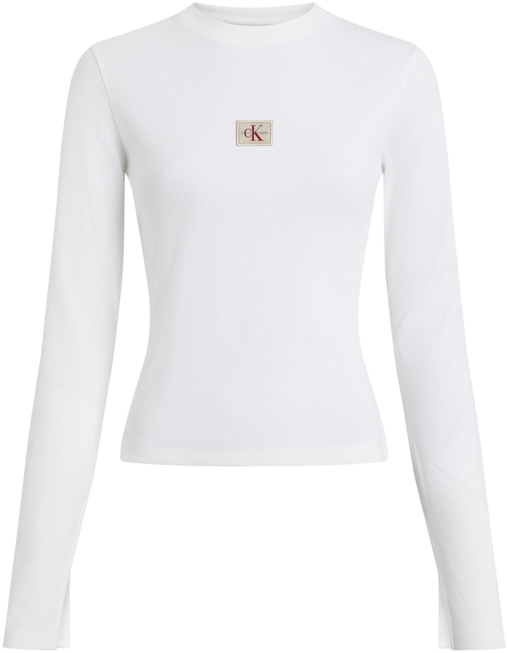 Calvin Klein Jeans Longtop »WOVEN LABEL RIB LS TOP«, mit Logodruck