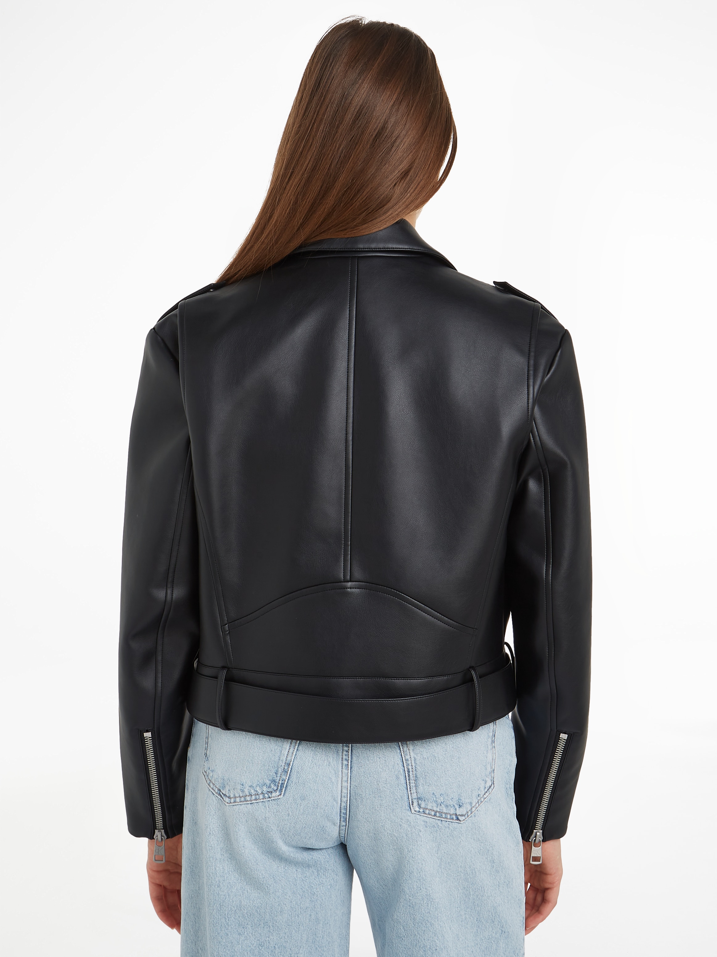 Calvin Klein Jeans Lederjacke »CLASSIC FAUX LEATHER BIKER«, mit Gürtel