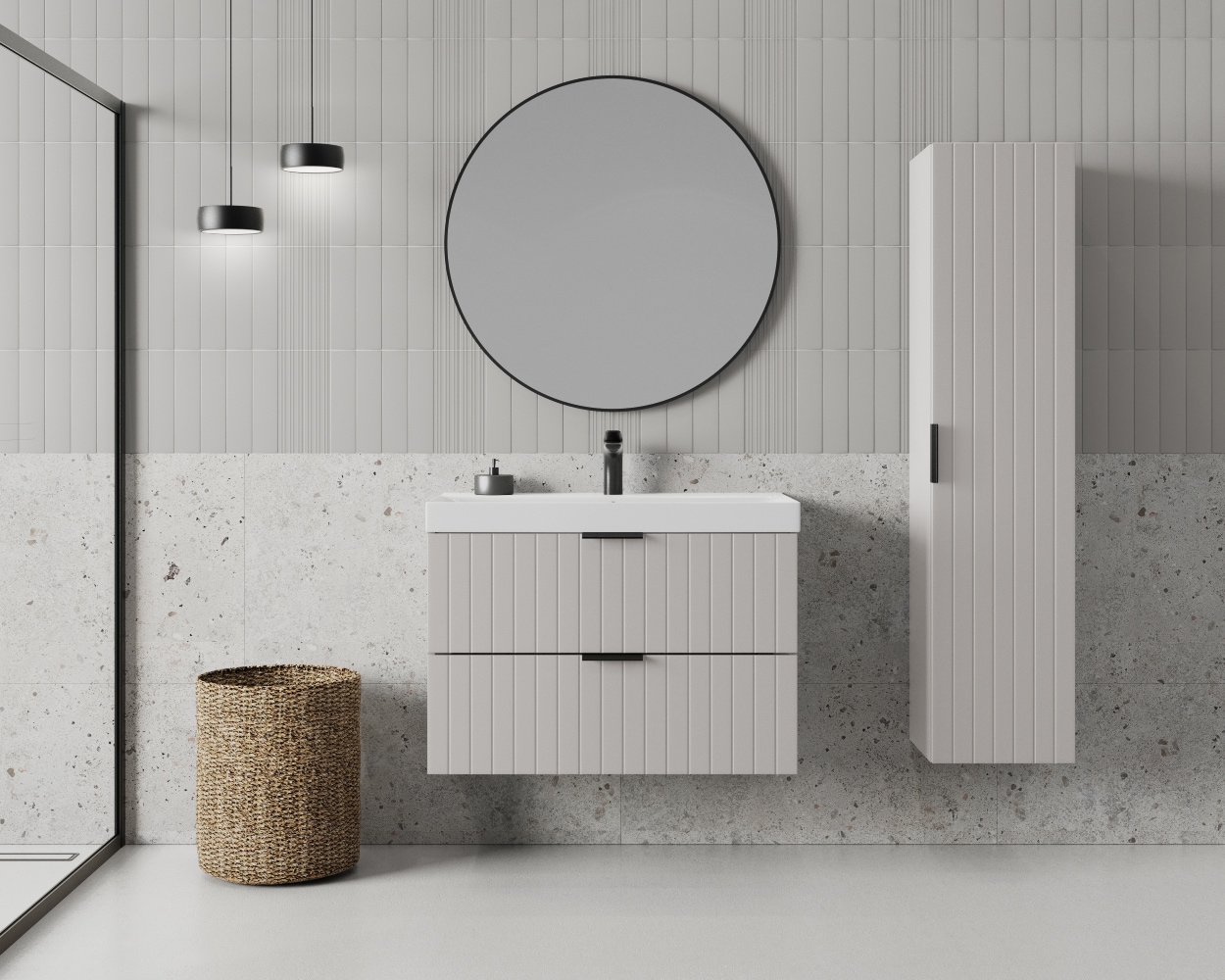 welltime Hängeschrank »HARMONY rechts/links montierbar, Breite 32 cm, modernes Design« Schrank mit 3 Einlegeböden, Soft-Close-Function, Paneeloptik