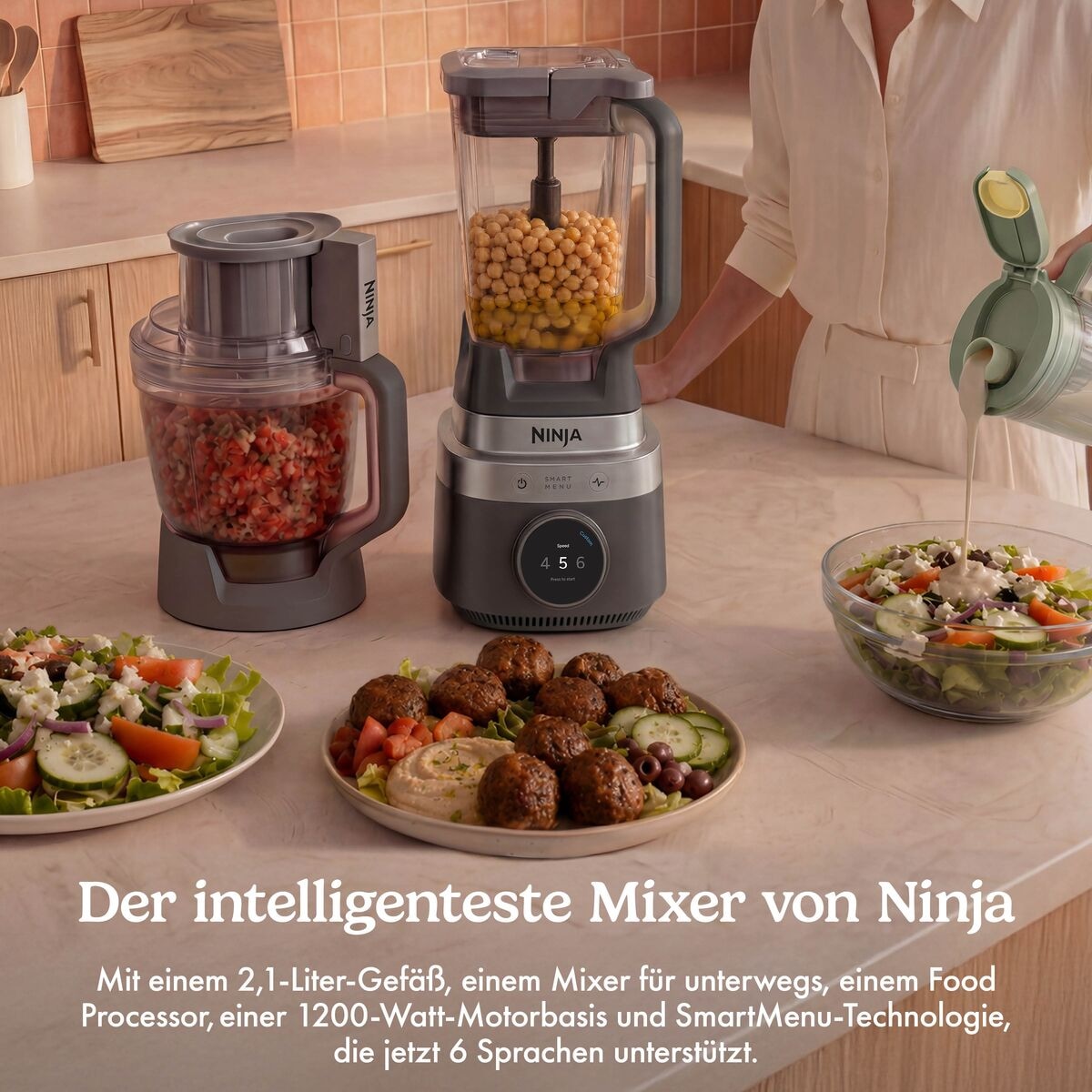 NINJA Standmixer »LB401EUBK Ninja CrushBOSS 3-in-1-Küchensystem« 1200 W mit Food Processor und Becher