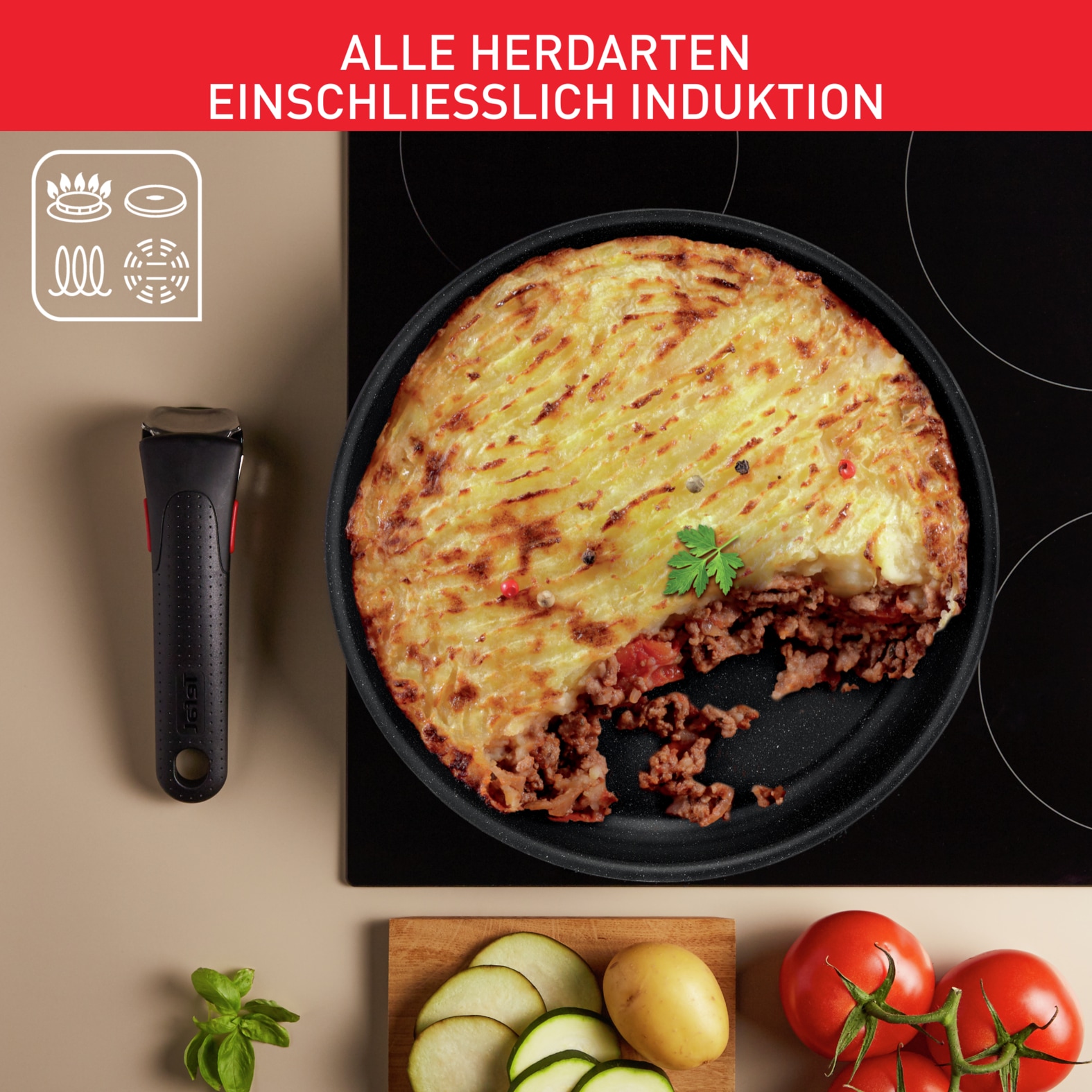 Tefal Pfannen-Set »Ingenio Black Stone«, Aluminium, (Set, 3 tlg., je 1 Pfanne Ø 24/28 cm, H: 6 cm), Antihaft, abnehmbarer Griff, Thermo-Signal, alle Herdarten, Induktion