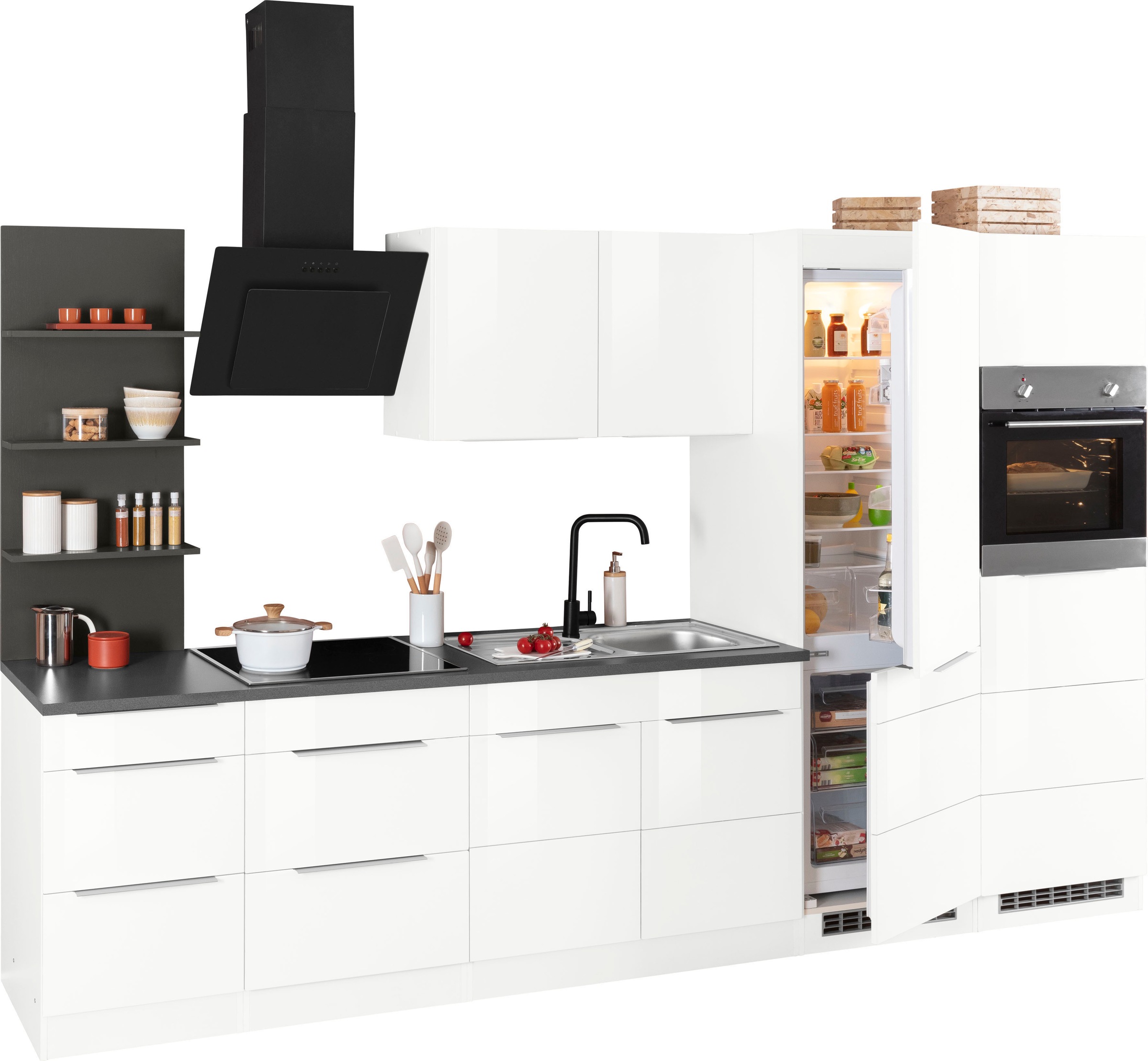 KOCHSTATION Küchenzeile »KS-Brindisi Breite 330 cm«, wahlweise mit E-Geräten und Induktion, mit MDF-Fronten und Regal