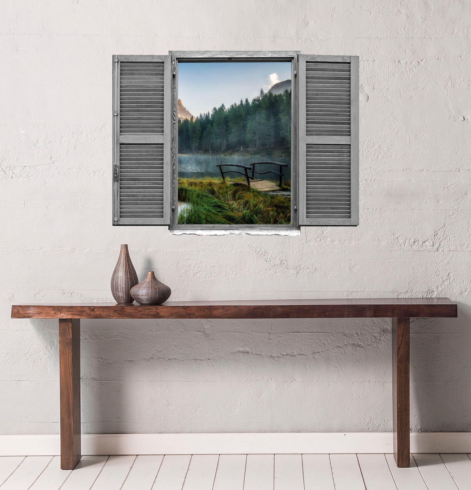 queence Wandtattoo »Wald am See«, (1 St.), Wandsticker, Wandbild, selbstklebend, 3D, Fenster