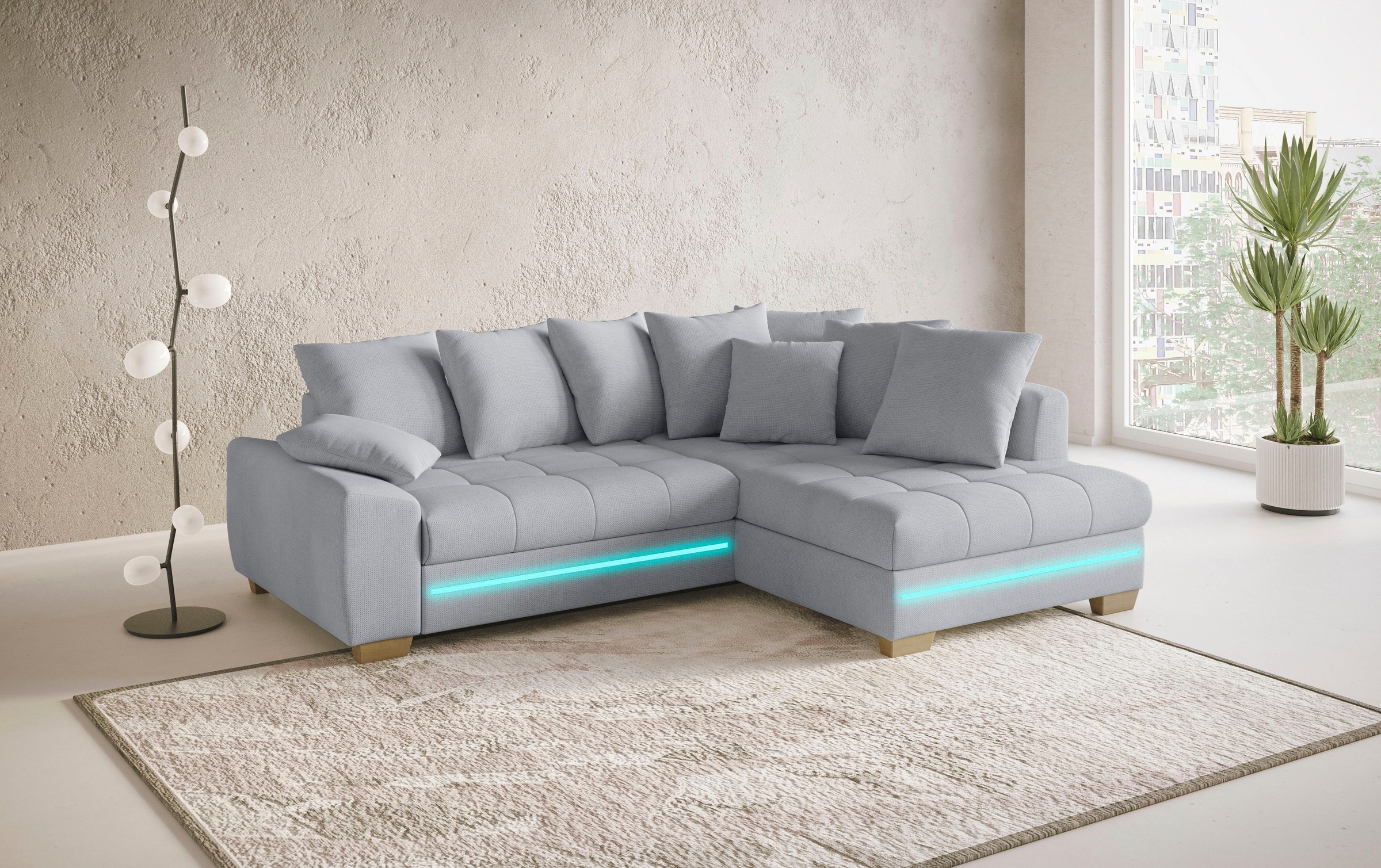 Mr. Couch Ecksofa »Nikita II, L-Form«, mit RGB-LED Beleuchtung, wahlweise mit Bett, Bettkasten, Kaltschaum