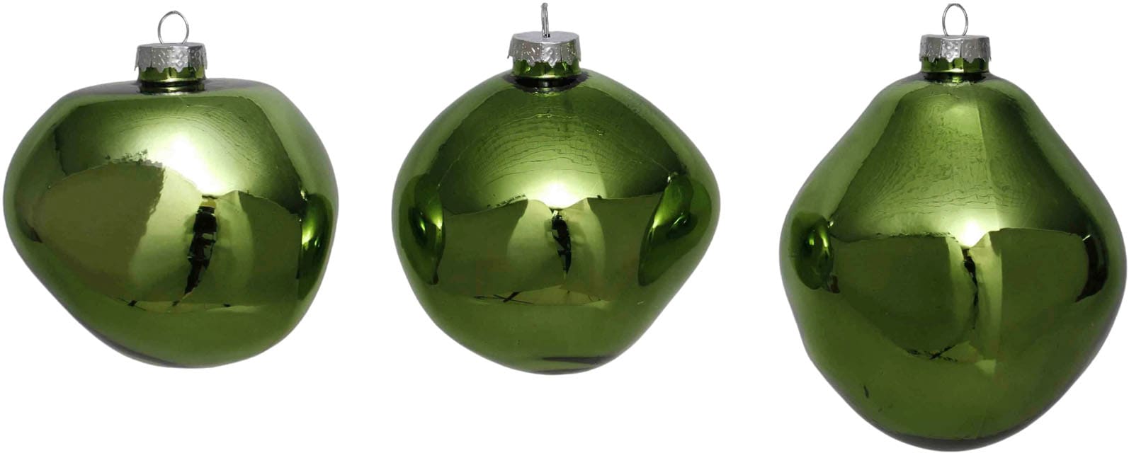 Leonique Weihnachtsbaumkugel »Birdelle glänzend, Weihnachtsdeko, Christbaumschmuck, Christbaumkugeln«, (Set, 3 St.), Baumkugeln in organischer Form, Ø 10 cm, organische Kugeln aus Glas